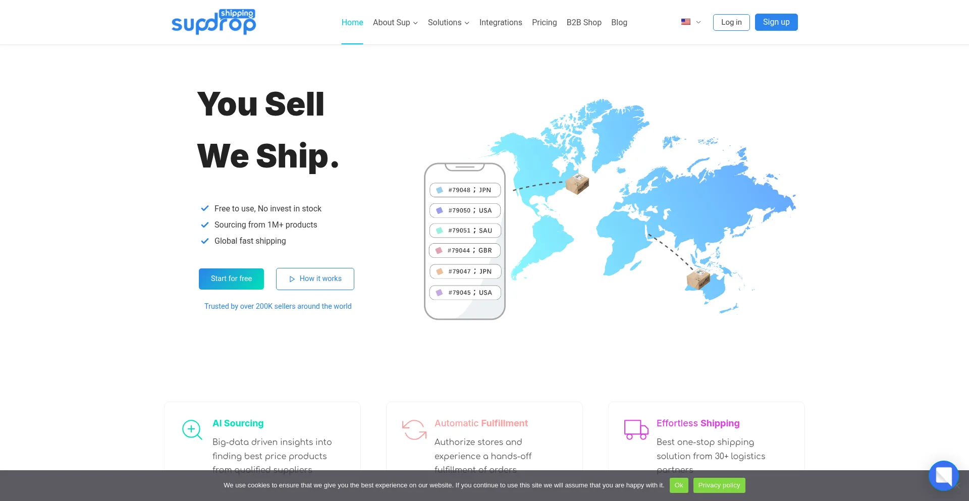 Website screenshot of Supdropshipping.com