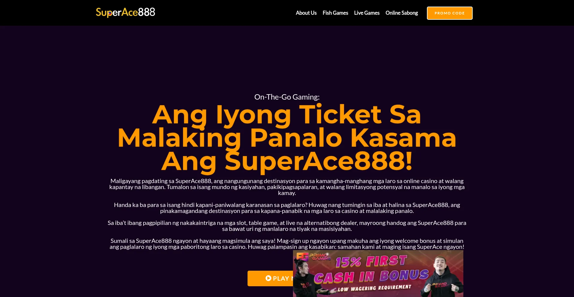 Website screenshot of Superace888.ph