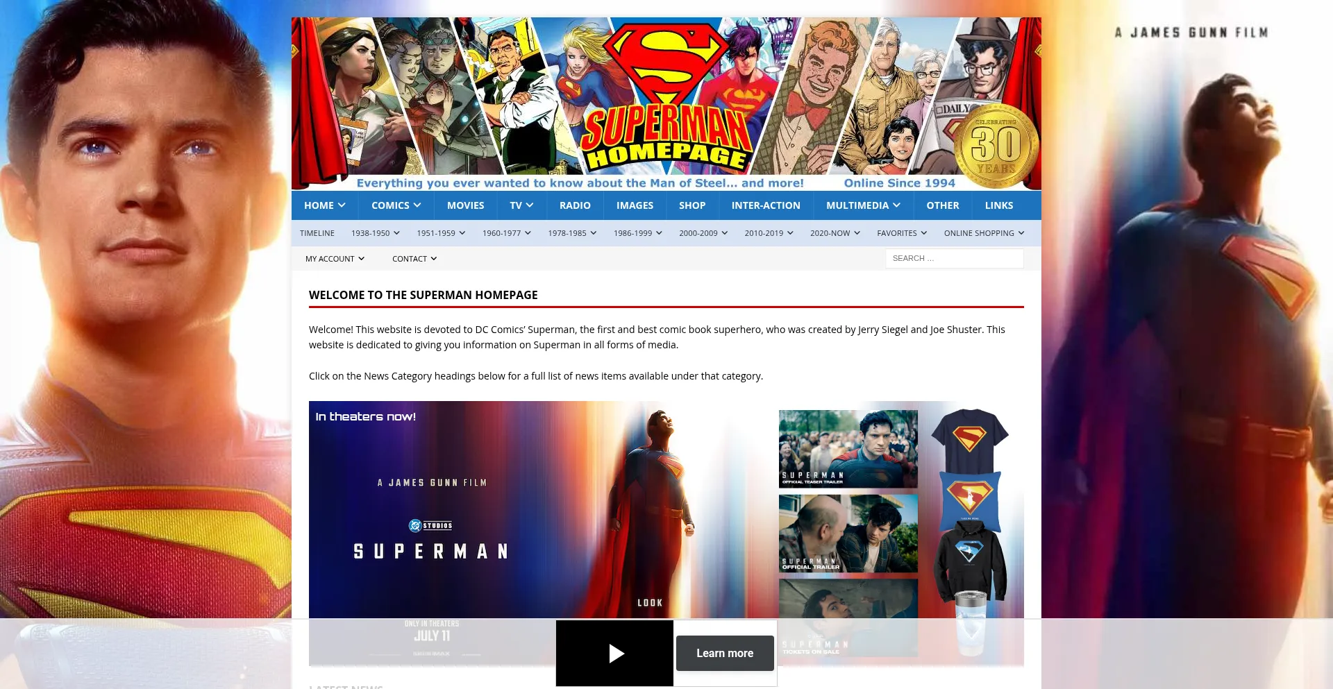 Website screenshot of Supermanhomepage.com
