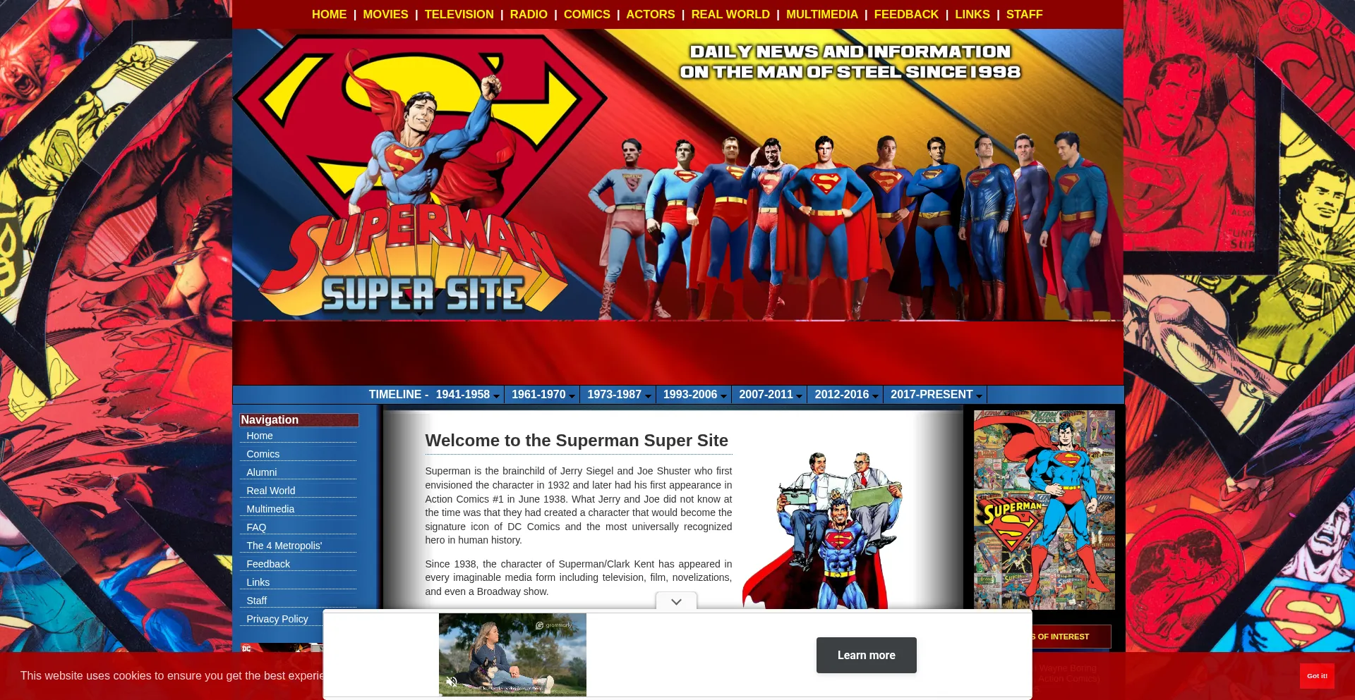 Website screenshot of Supermansupersite.com