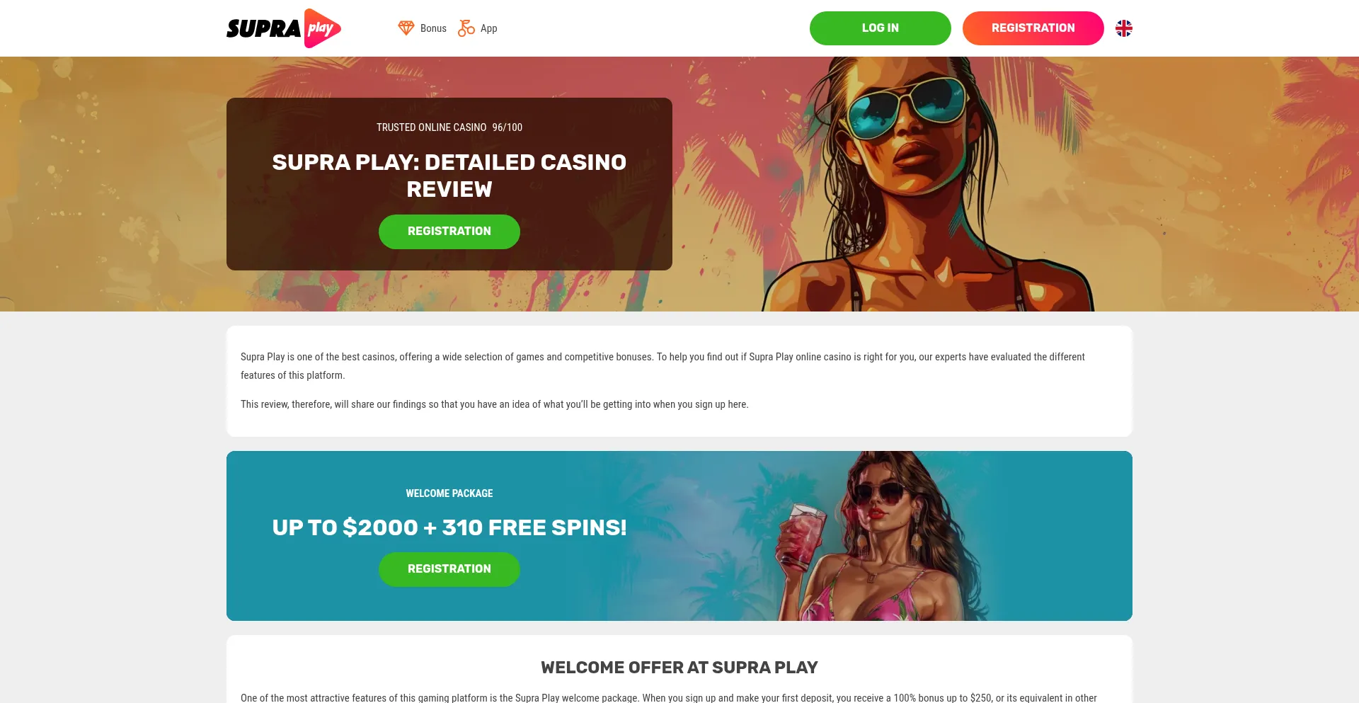 Website screenshot of Supraplay.casino