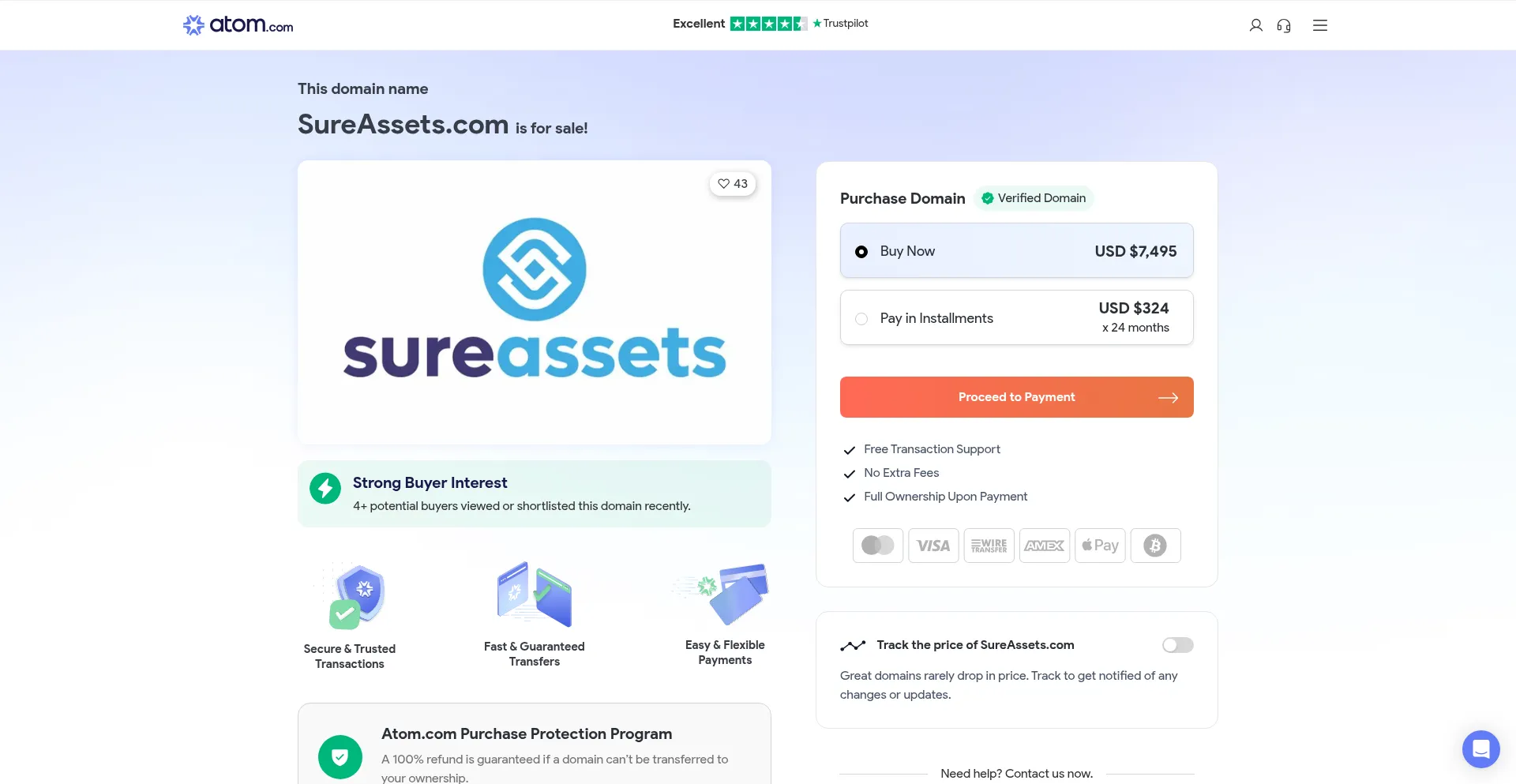Website screenshot of Sureassets.com