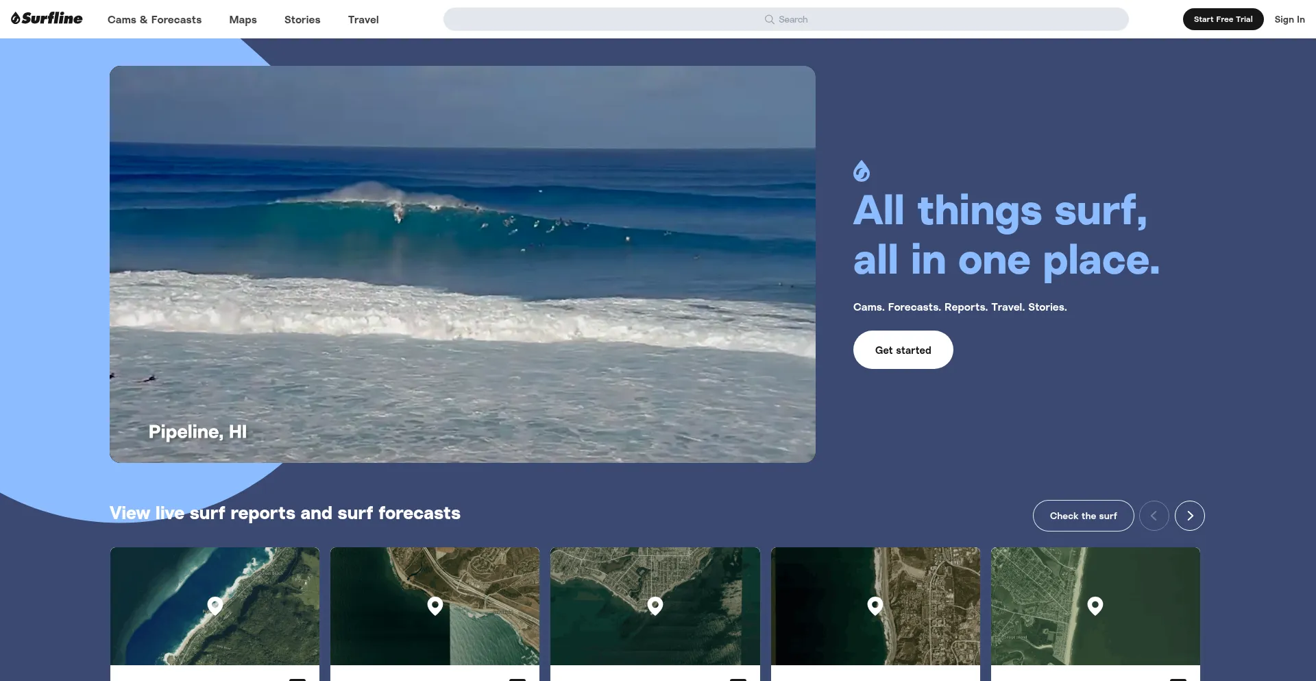 Website screenshot of Surfline.com
