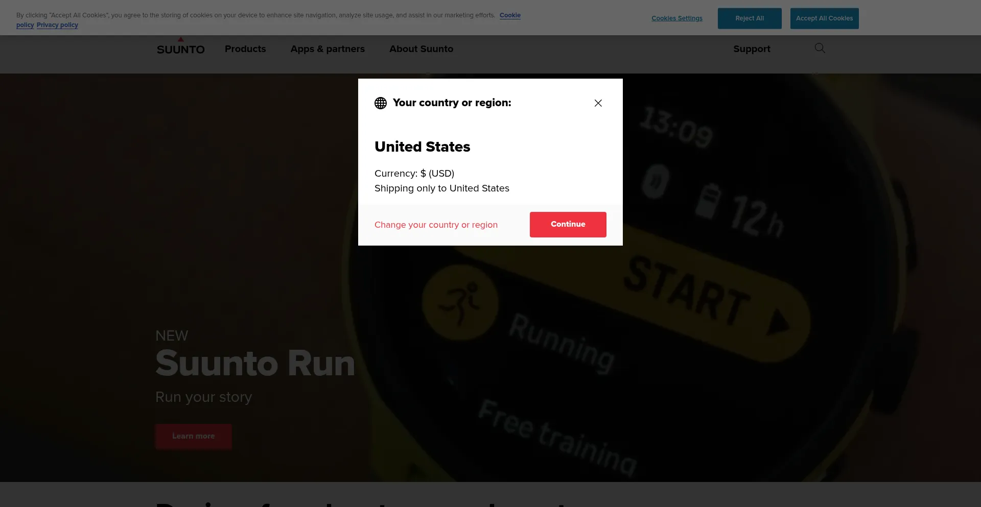 Website screenshot of Suunto.com