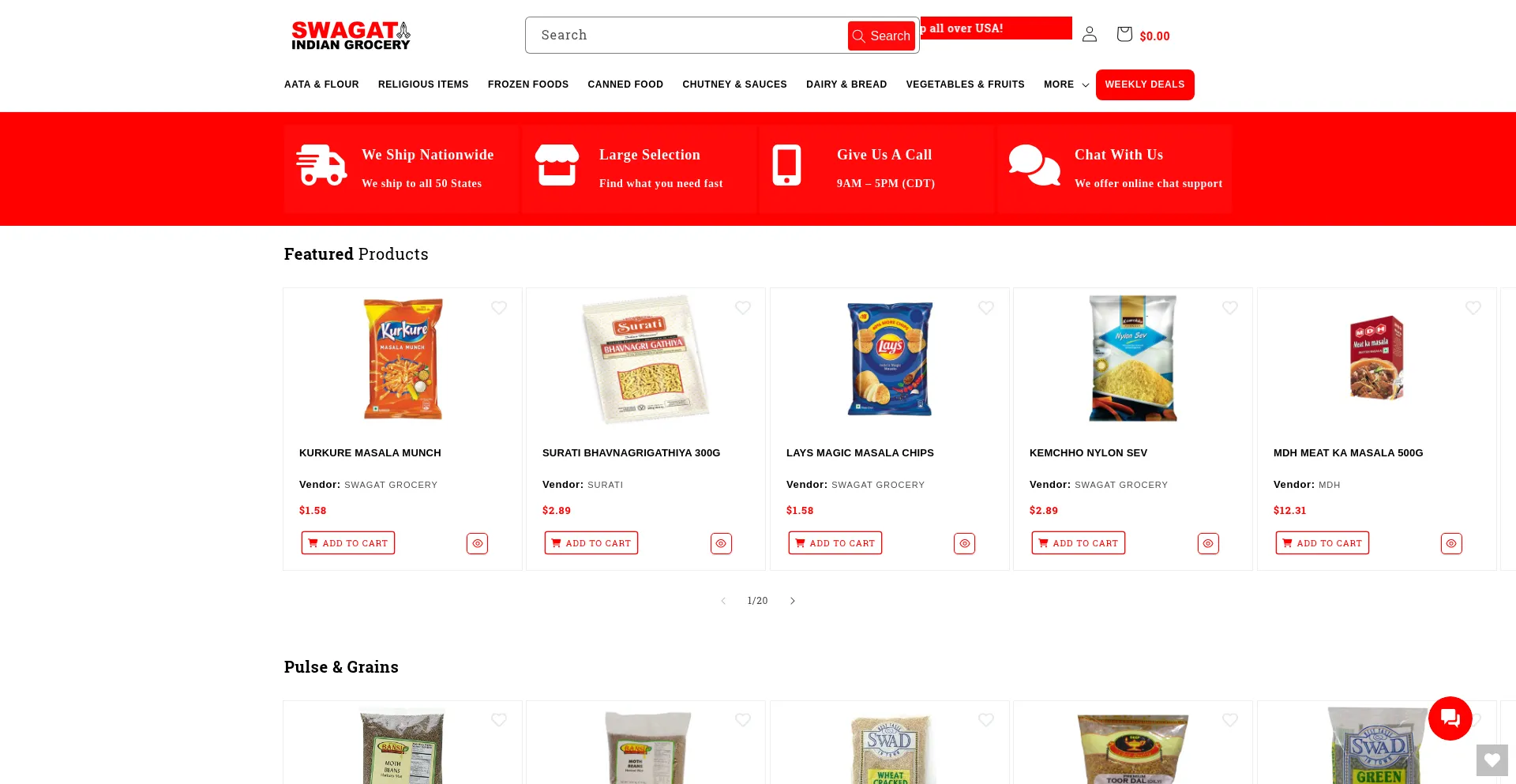 Website screenshot of Swagatgrocery.com