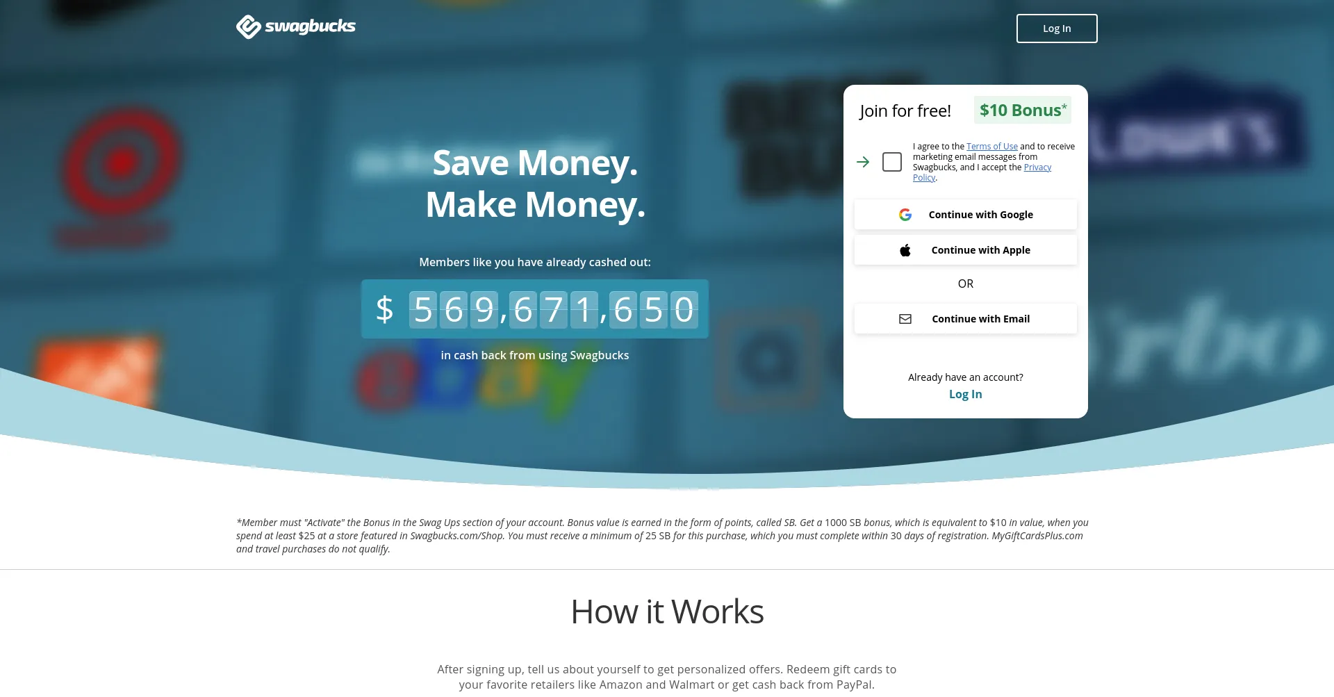 Website screenshot of Swagbuck.com