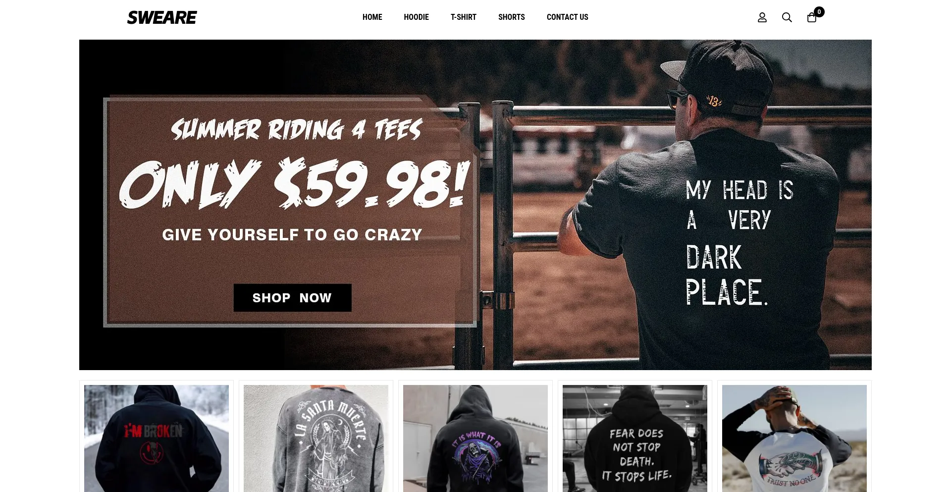 Website screenshot of Sweare.store