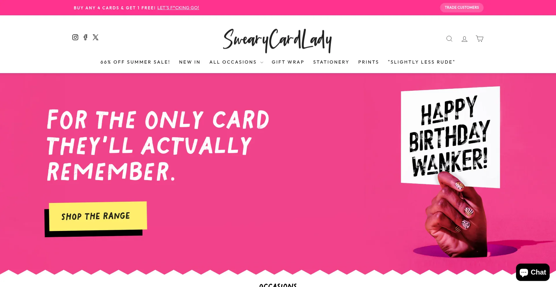 Website screenshot of Swearycardlady.com