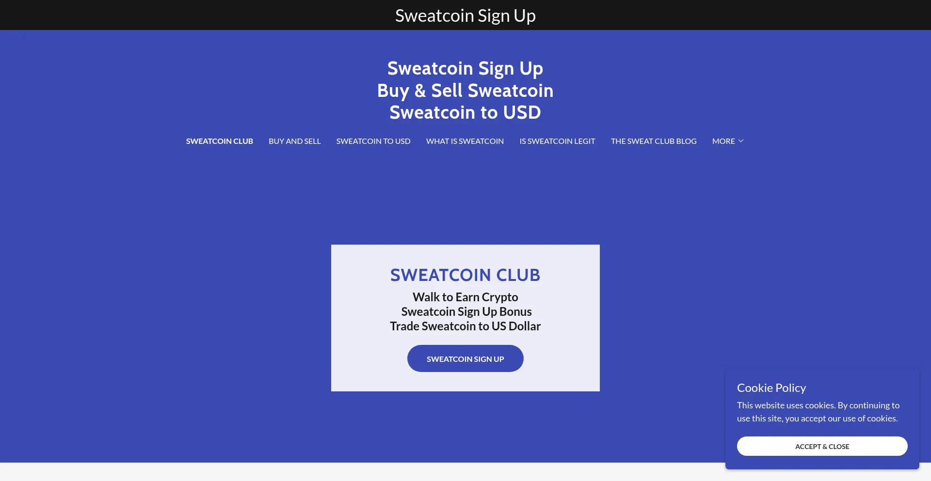 Website screenshot of Sweatcoin.club