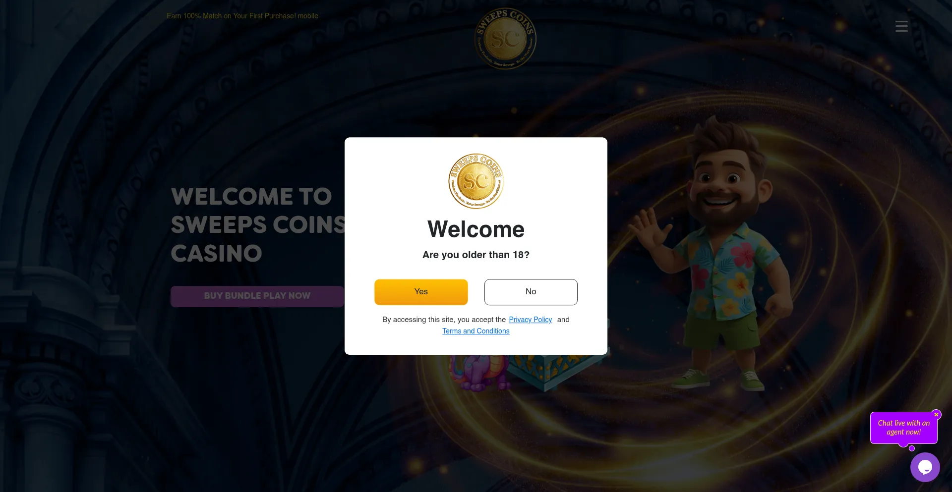 Sweepscoins.games Screenshot