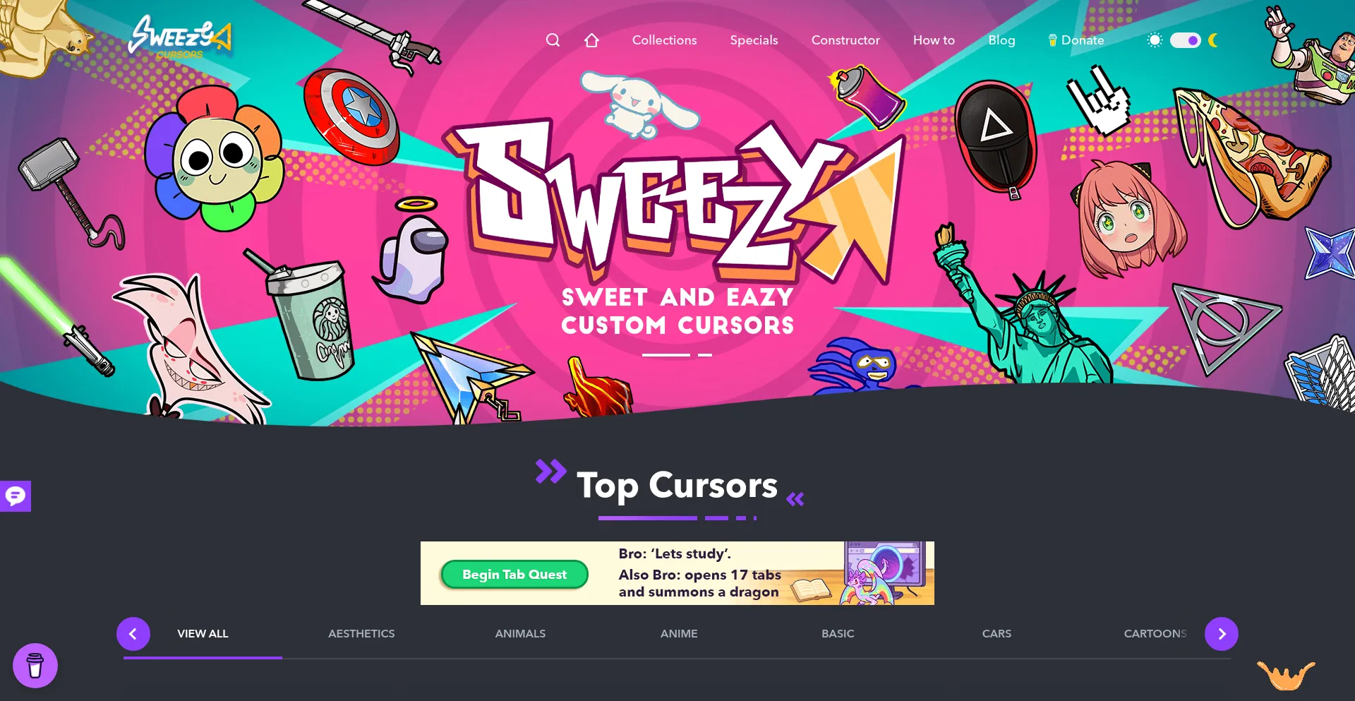 Website screenshot of Sweezy-cursors.com