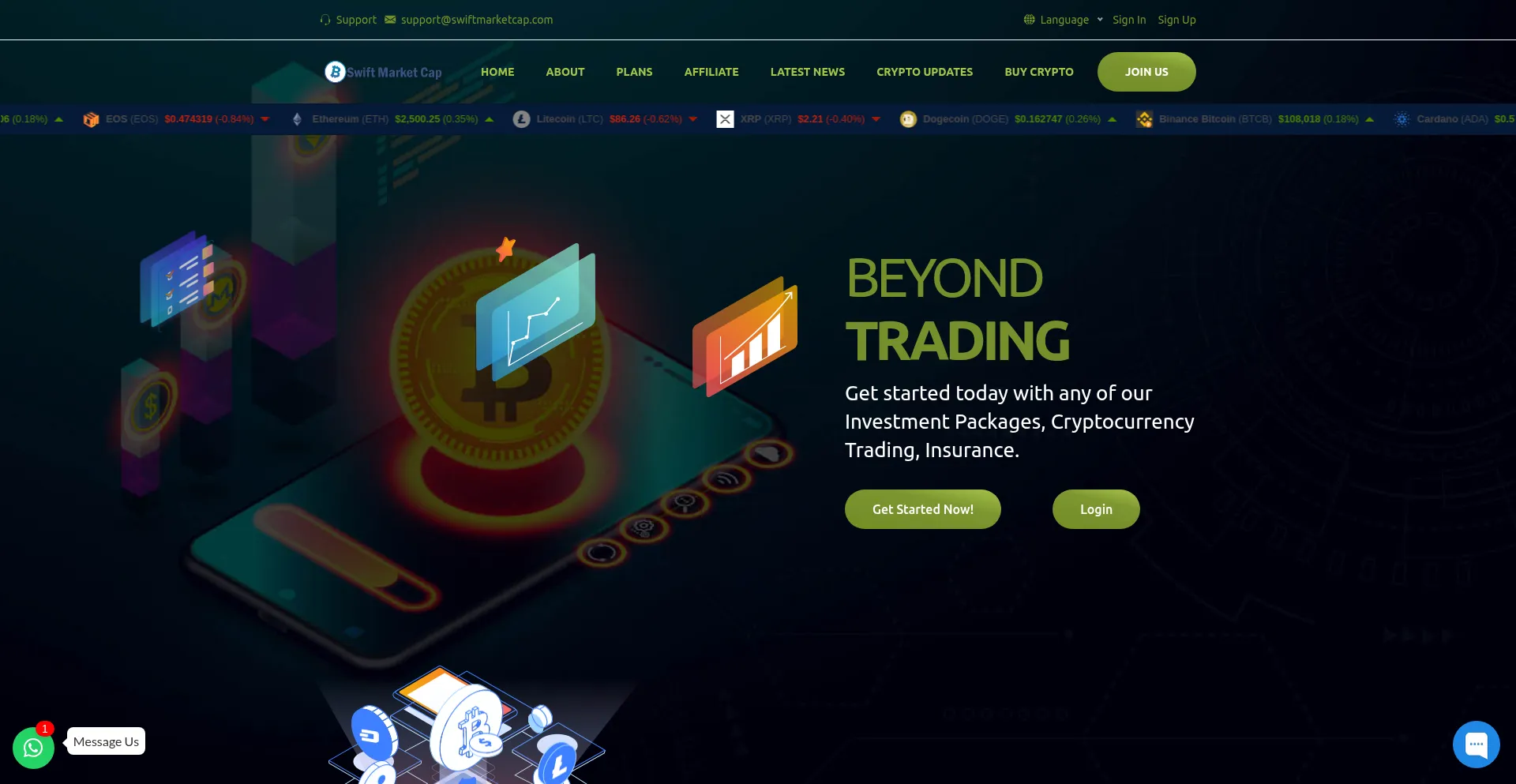 Website screenshot of Swiftmarketcap.com
