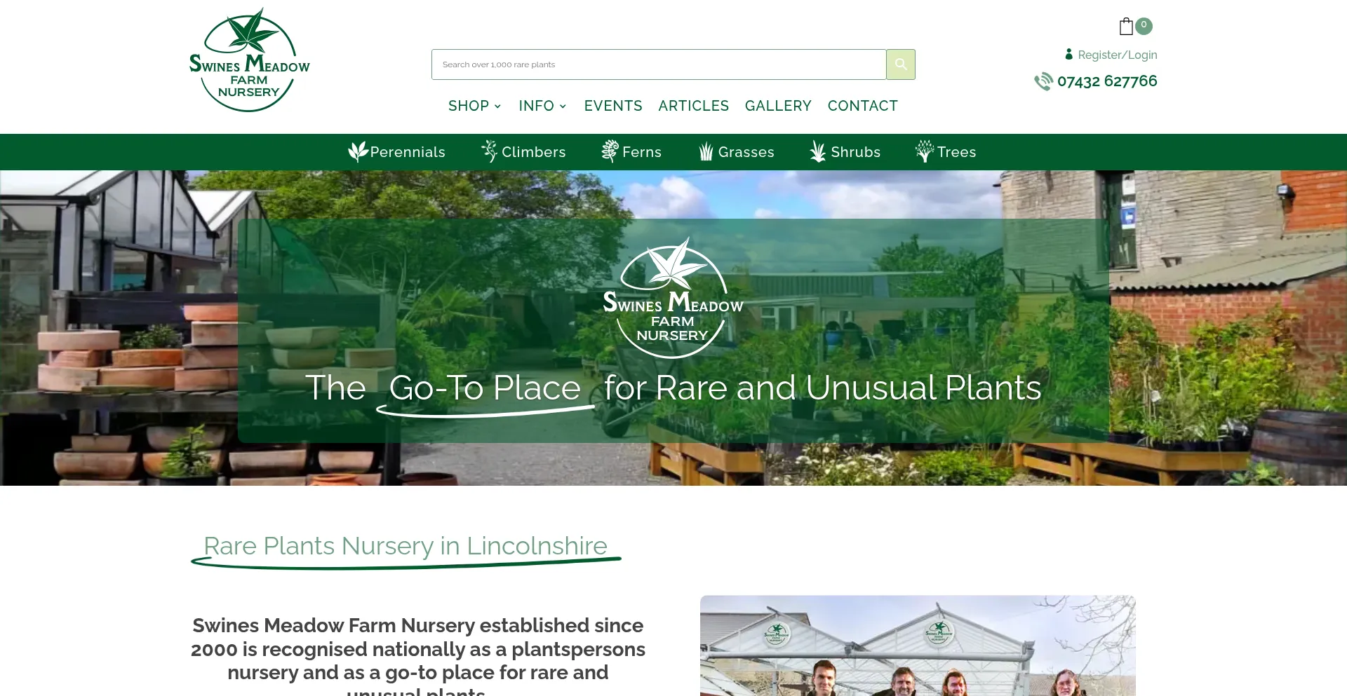Website screenshot of Swinesmeadowfarmnursery.co.uk