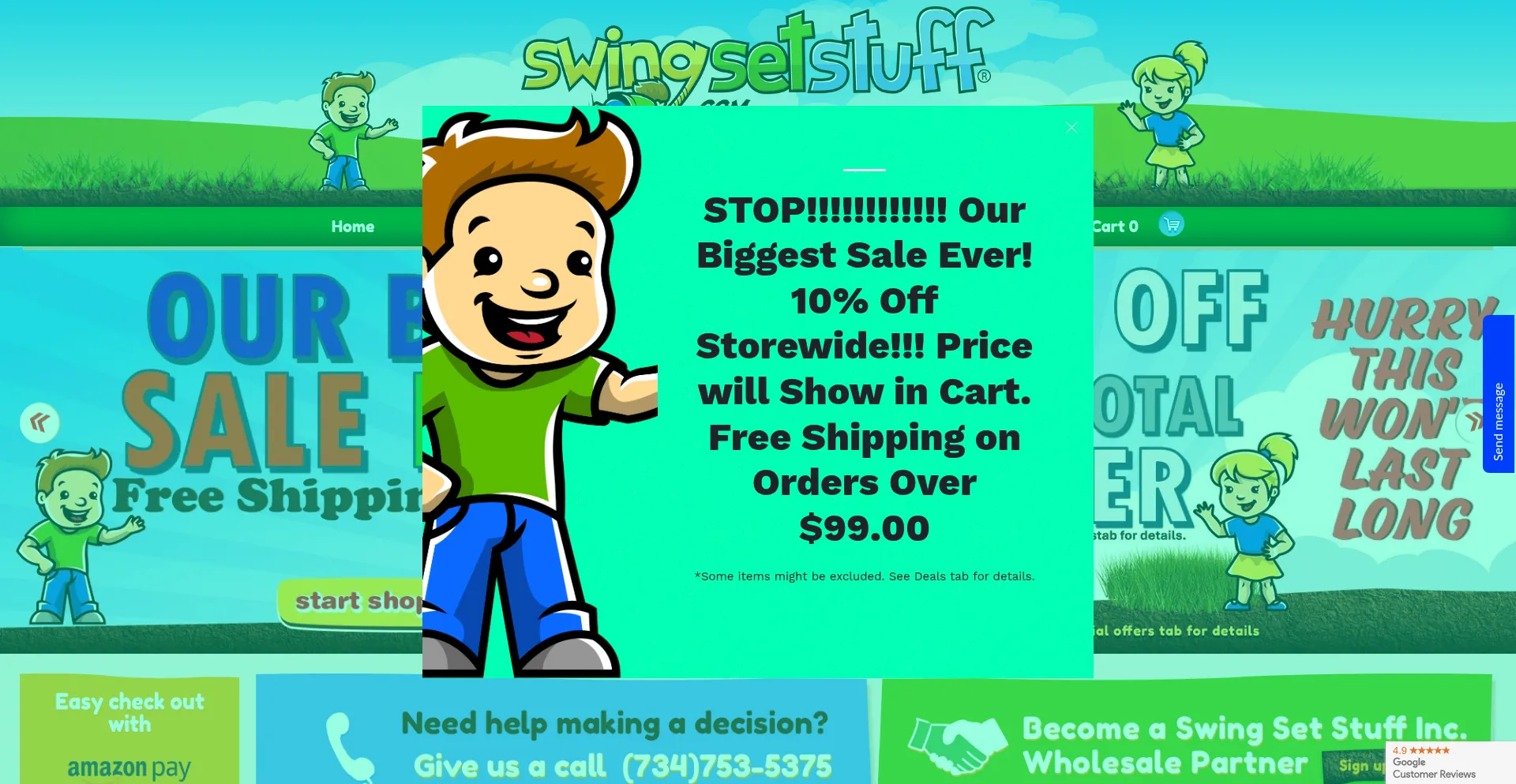 Website screenshot of Swingsetstuff.com