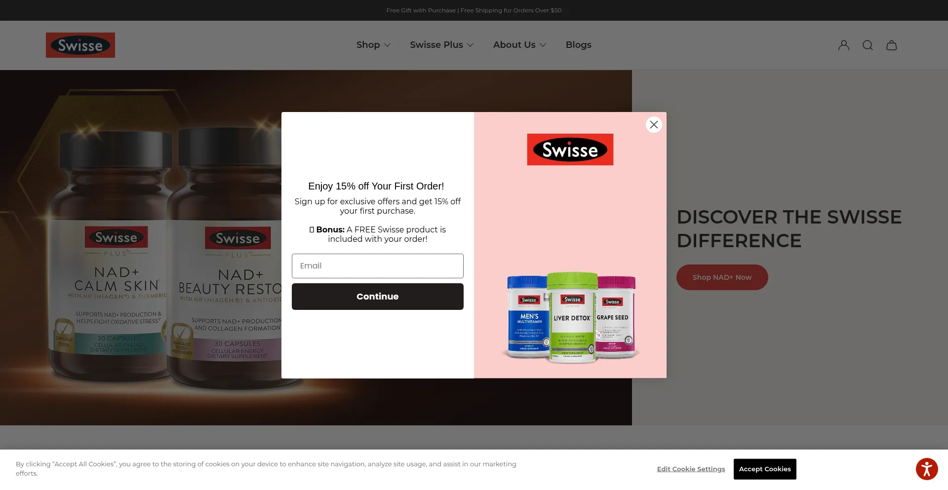 Website screenshot of Swisse.com