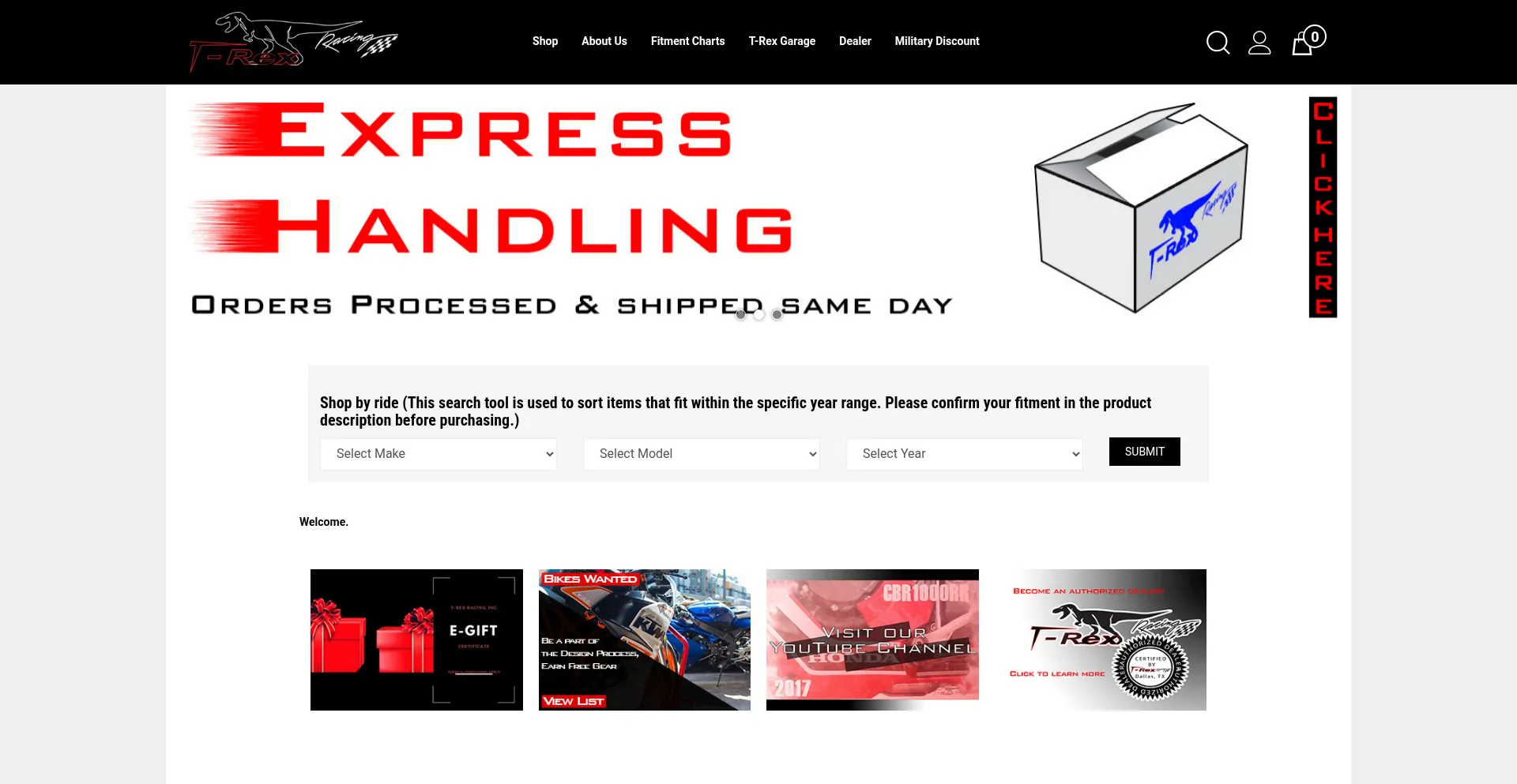 Website screenshot of T-rex-racing.com