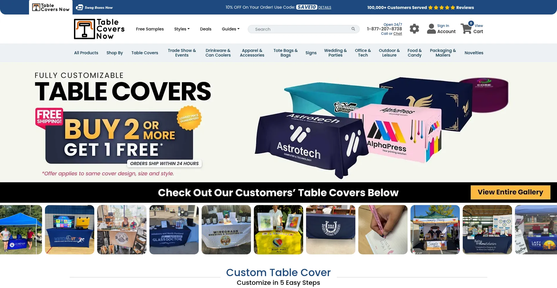 Website screenshot of Tablecoversnow.com