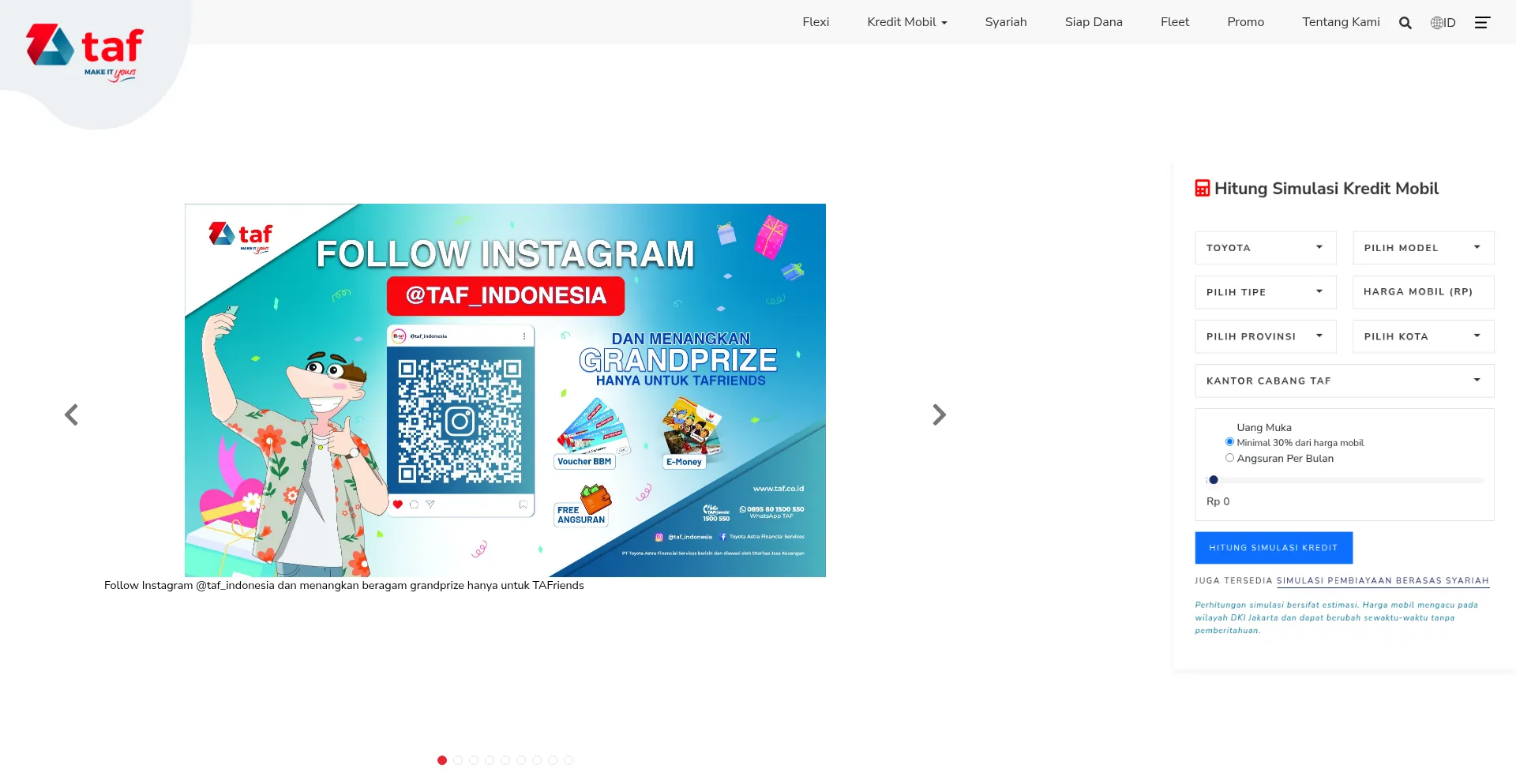Website screenshot of Taf.co.id