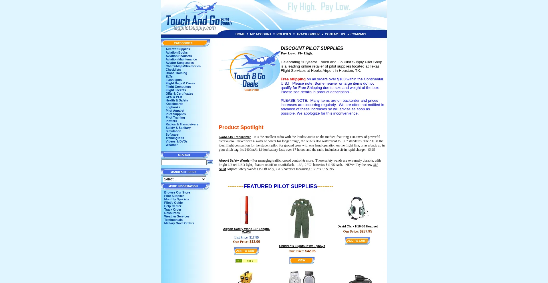 Website screenshot of Tagpilotsupply.com