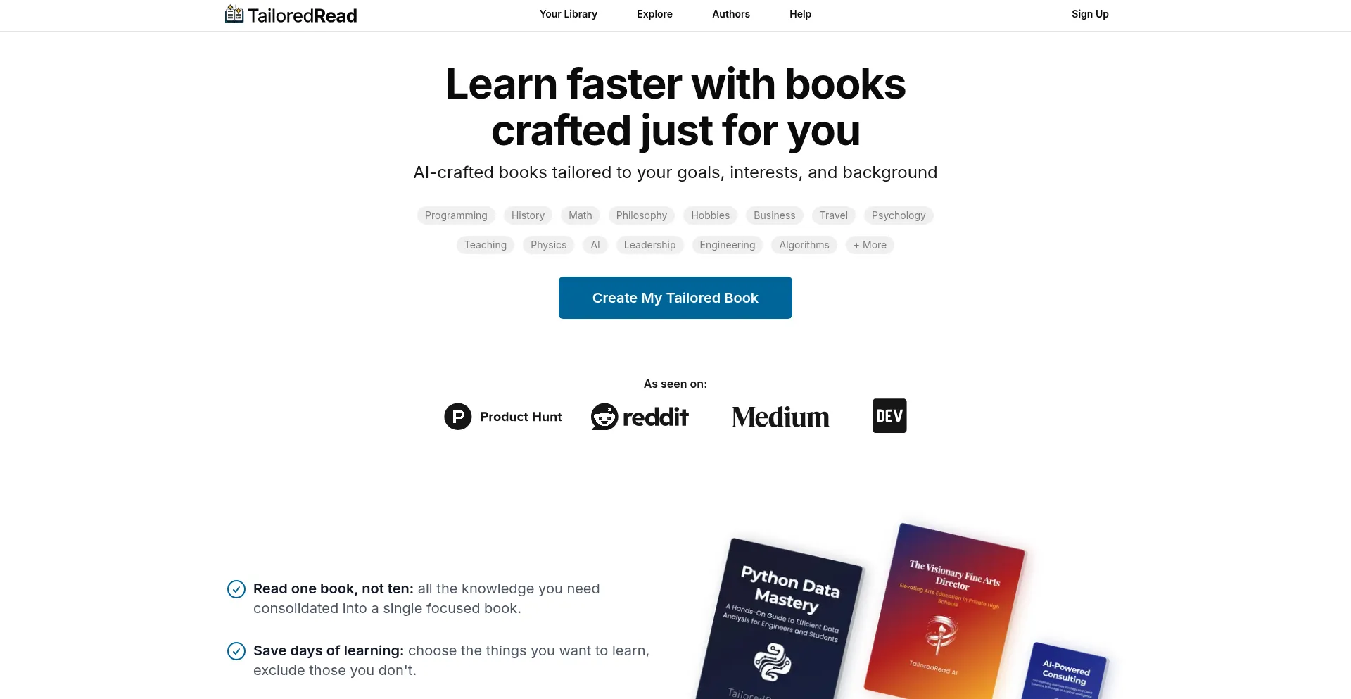 Website screenshot of Tailoredread.com