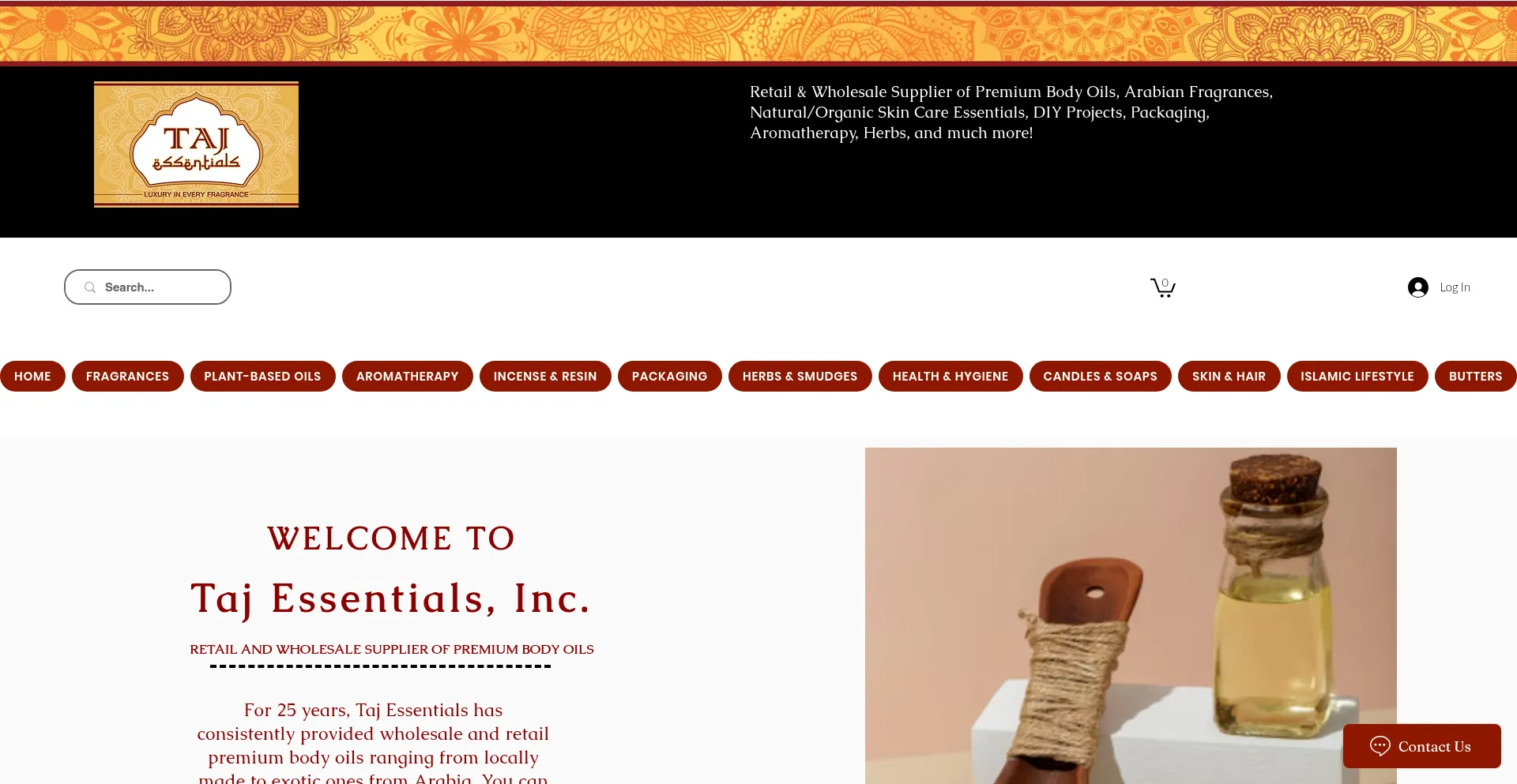 Website screenshot of Tajessentials.com