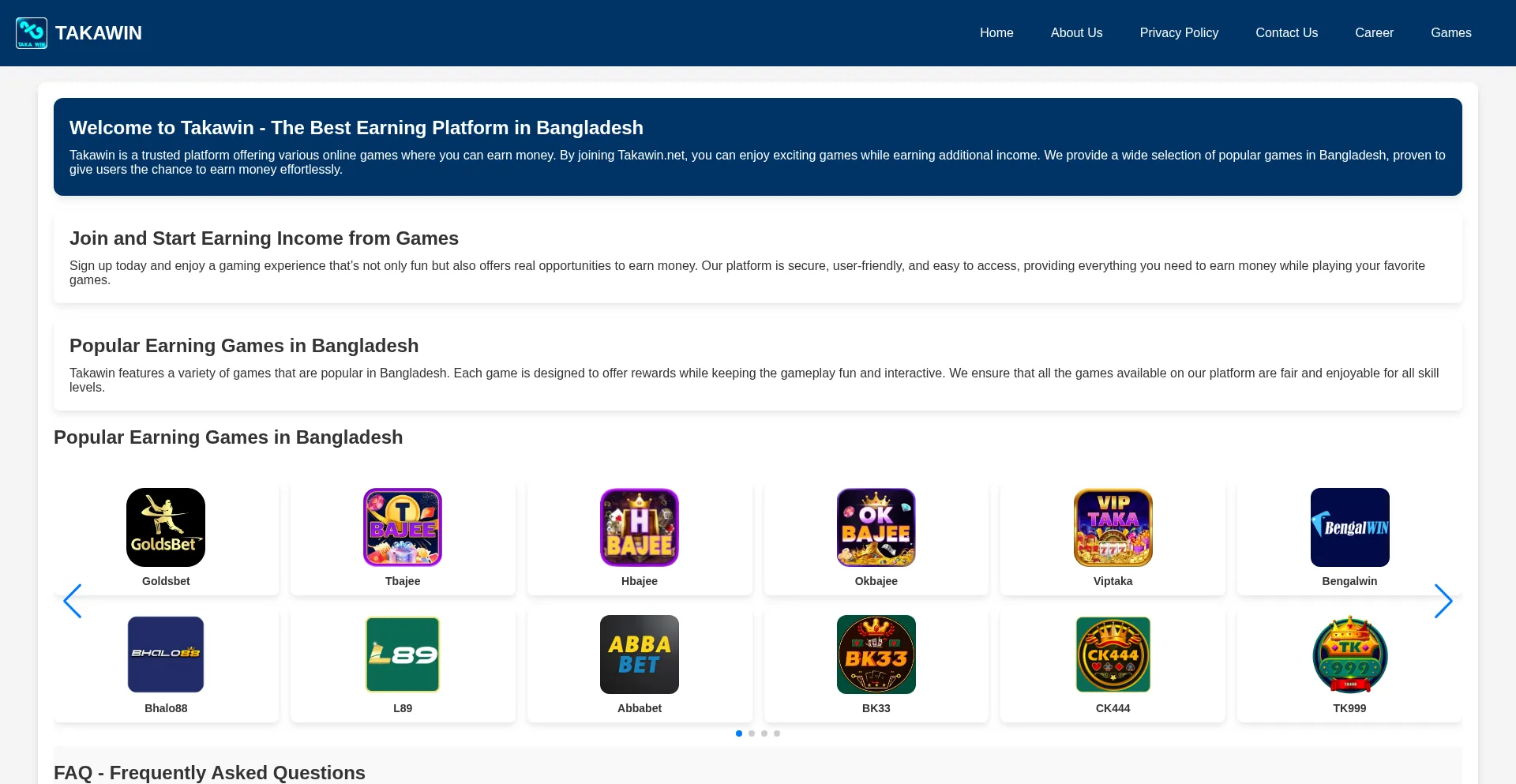 Website screenshot of Takawin.net