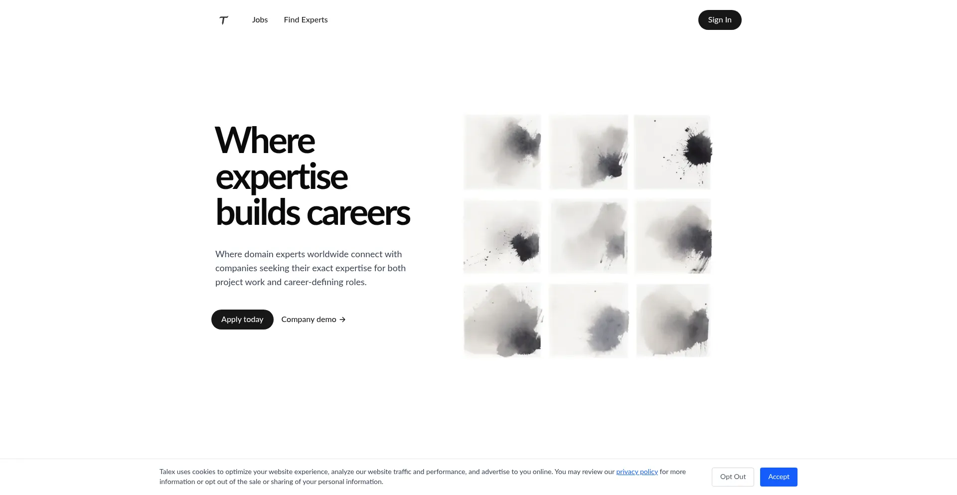 Website screenshot of Talex.ai