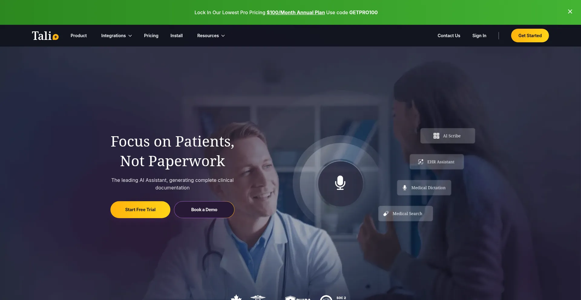 Website screenshot of Tali.ai
