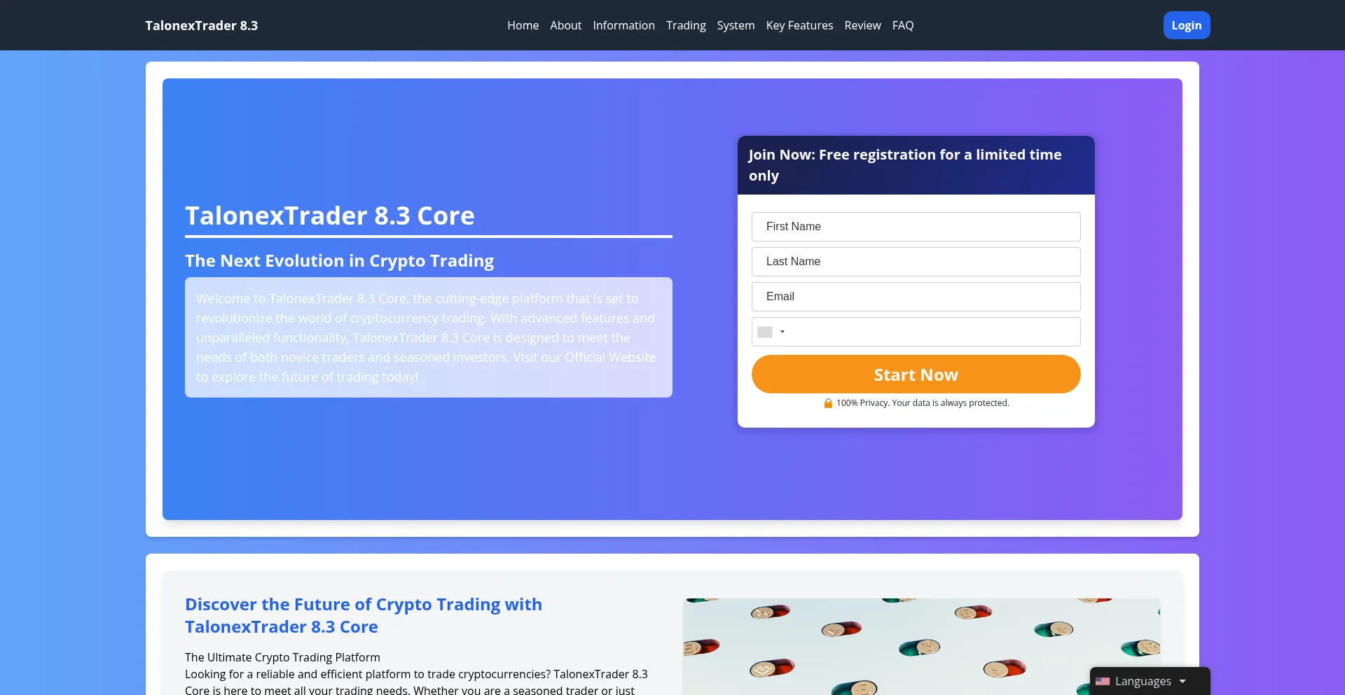 Website screenshot of Talonextrader8-3core.cyou