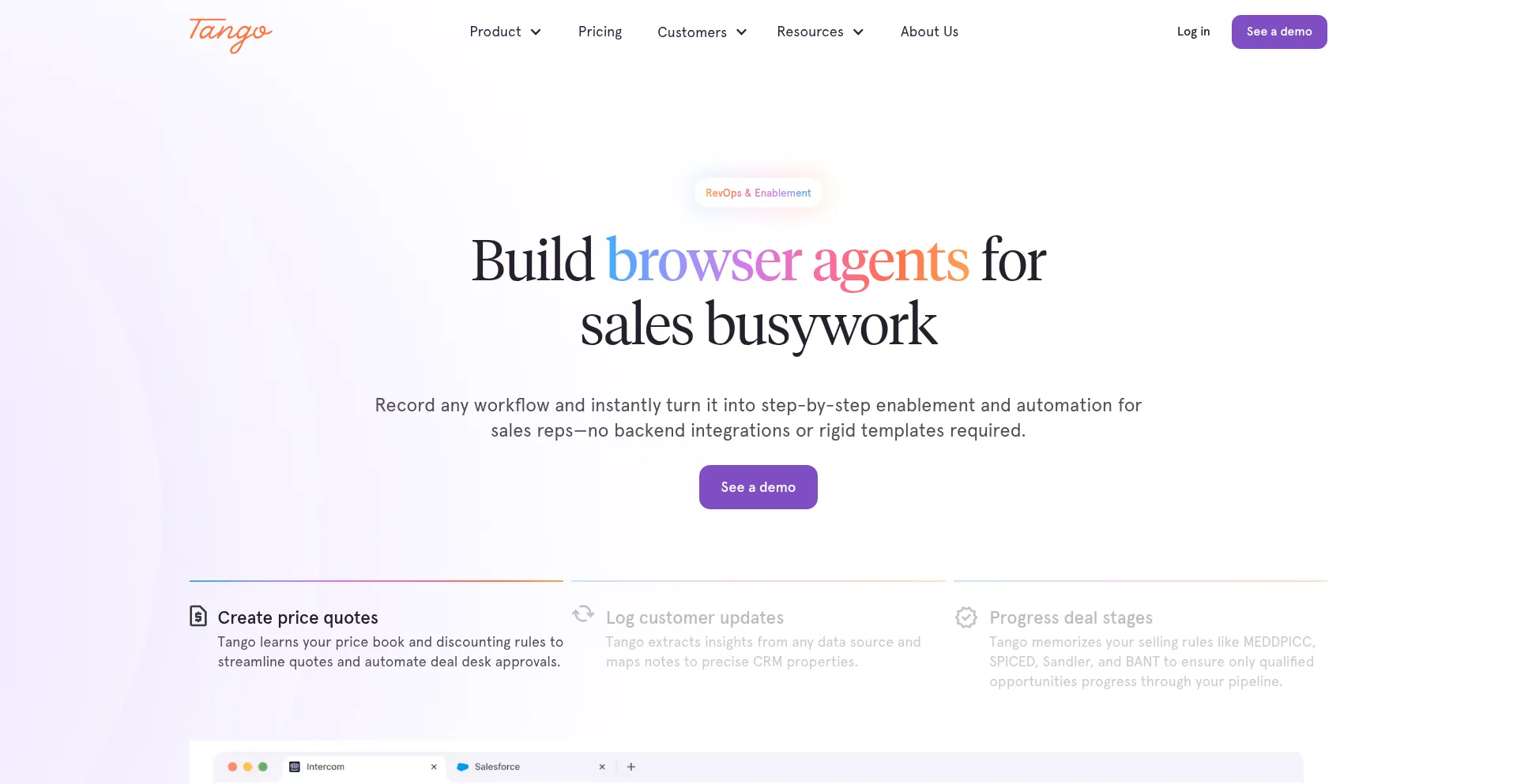 Website screenshot of Tango.ai