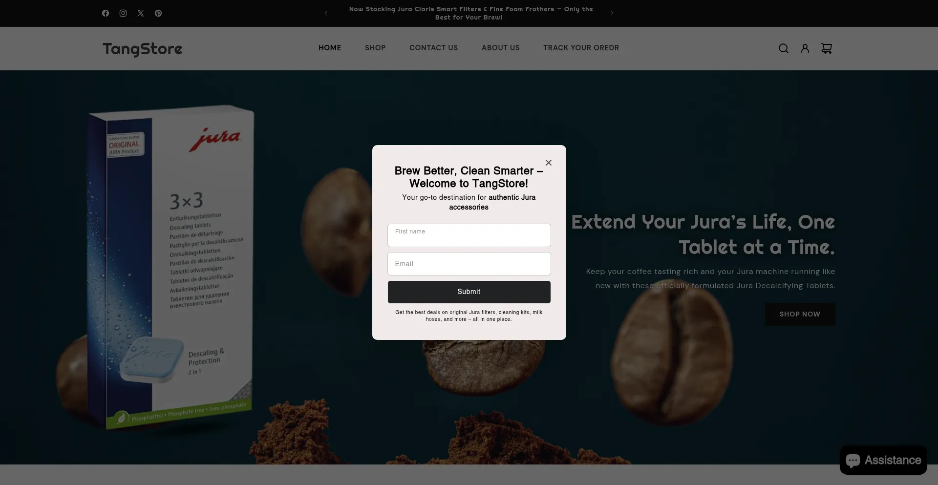 Website screenshot of Tangstore.com