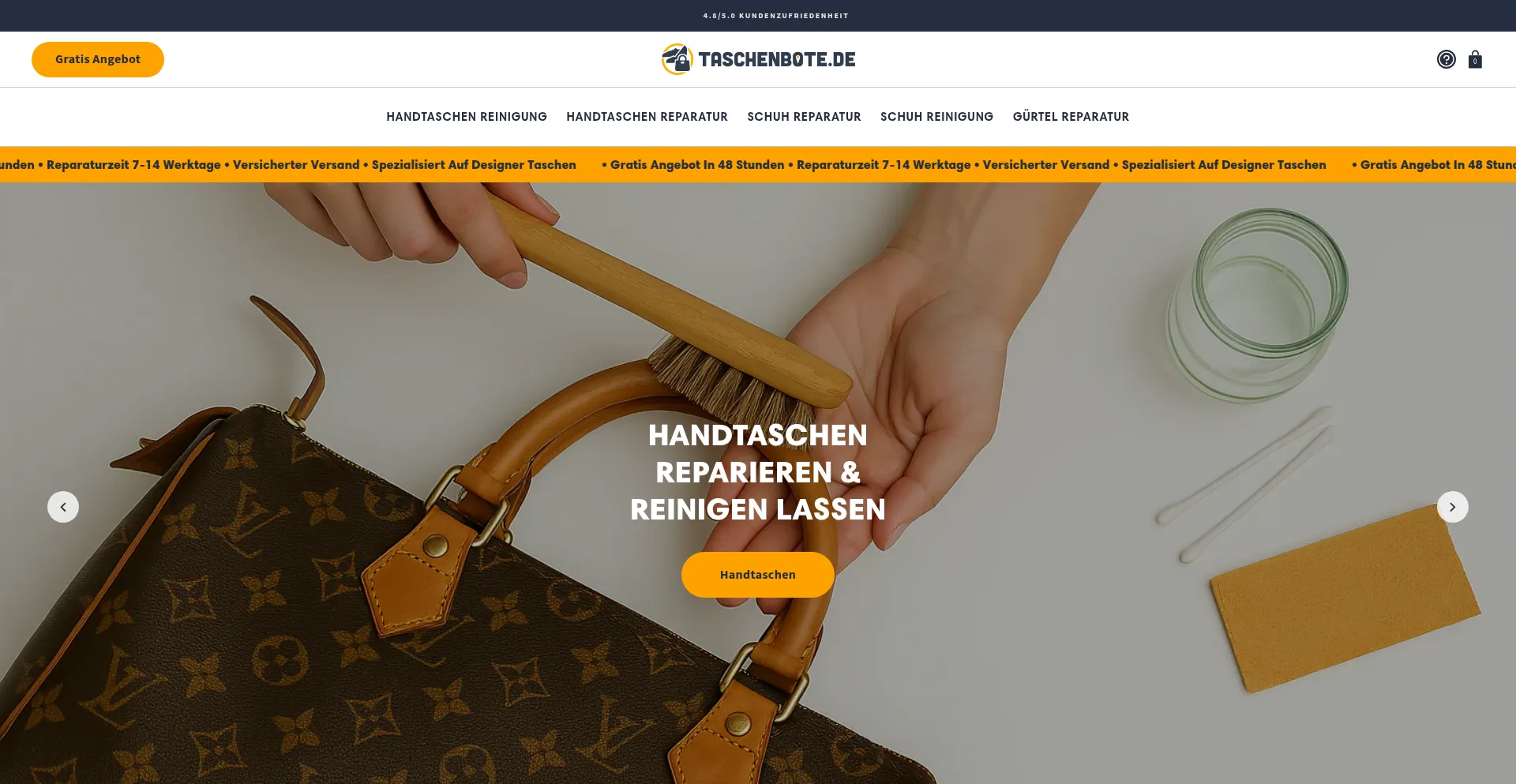 Website screenshot of Taschenbote.de