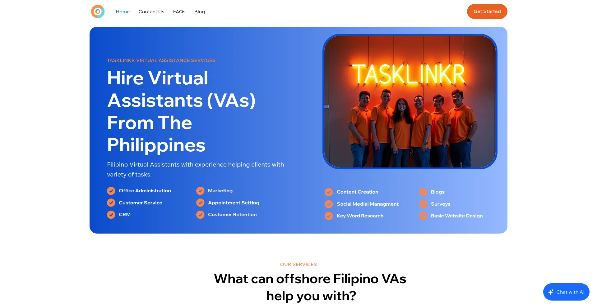Website screenshot of Tasklinkr.com
