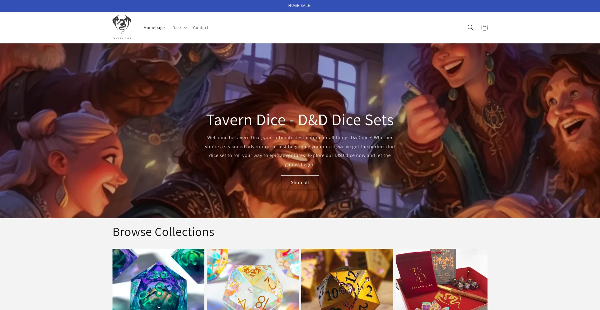 Website screenshot of Taverndice.com