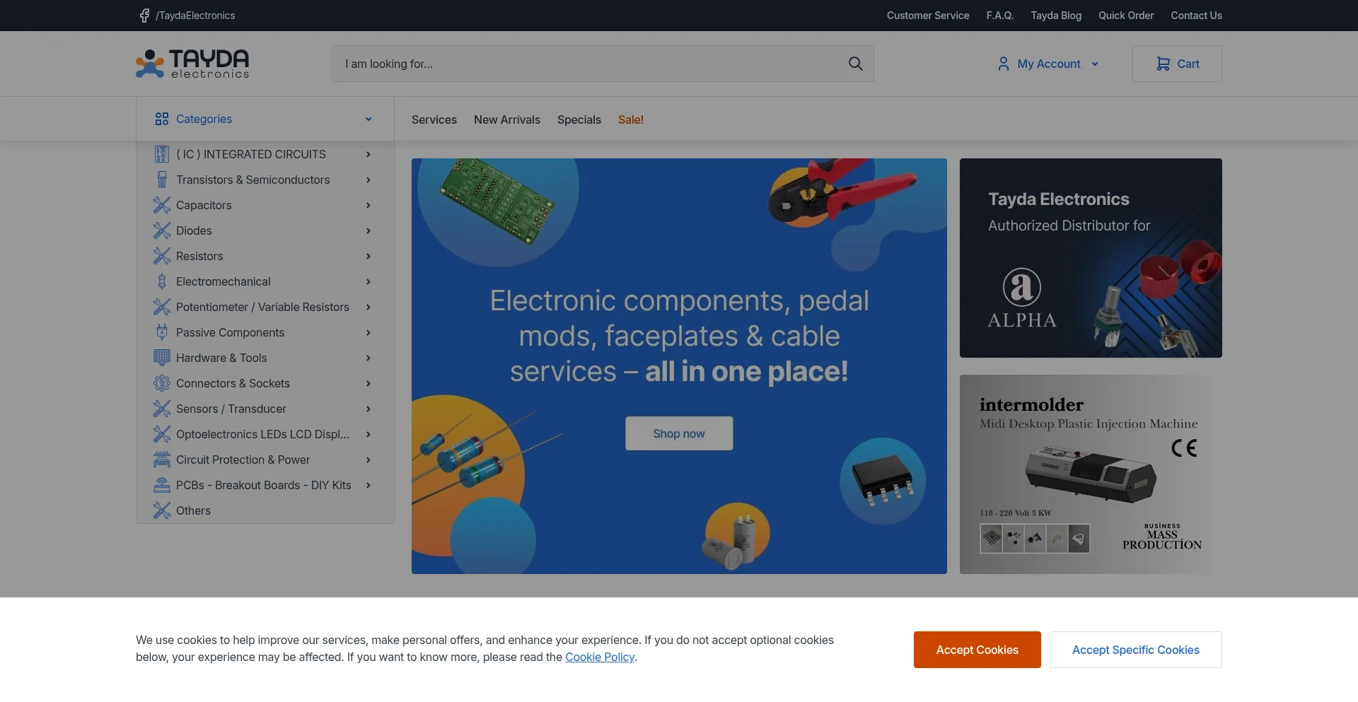 Website screenshot of Taydaelectronics.com
