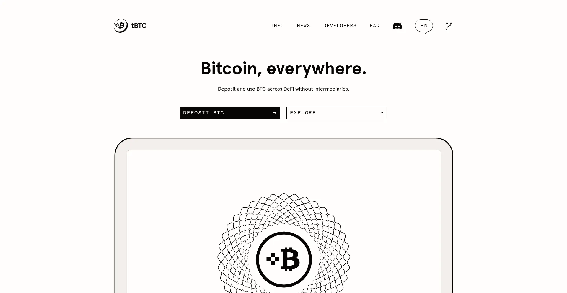 Website screenshot of Tbtc.network
