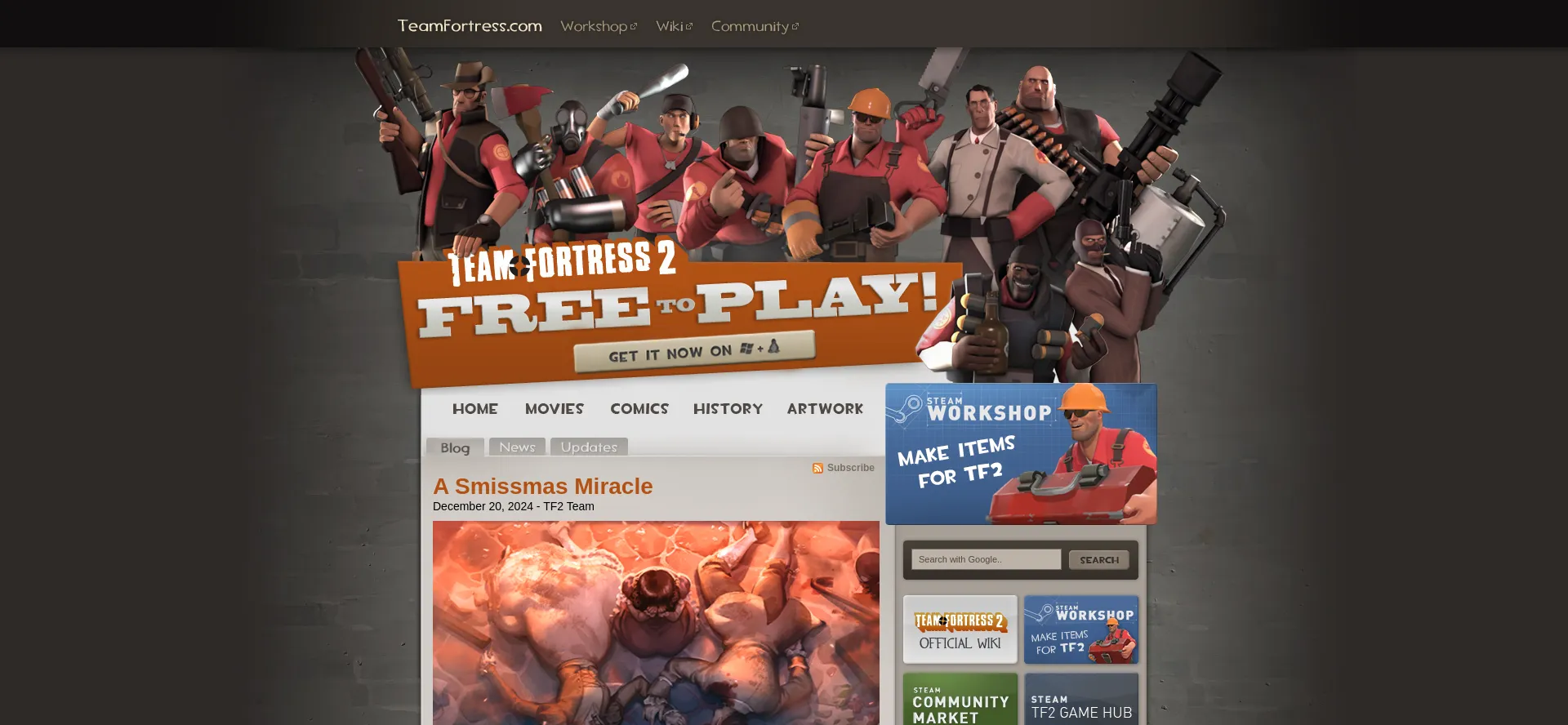 Website screenshot of Teamfortress.com