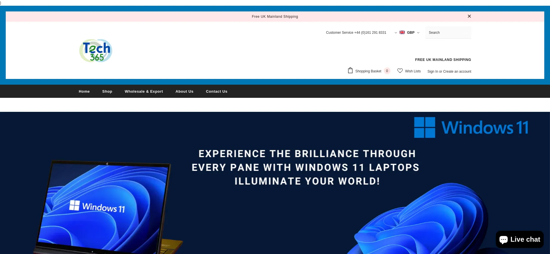 Website screenshot of Tech-365.co.uk