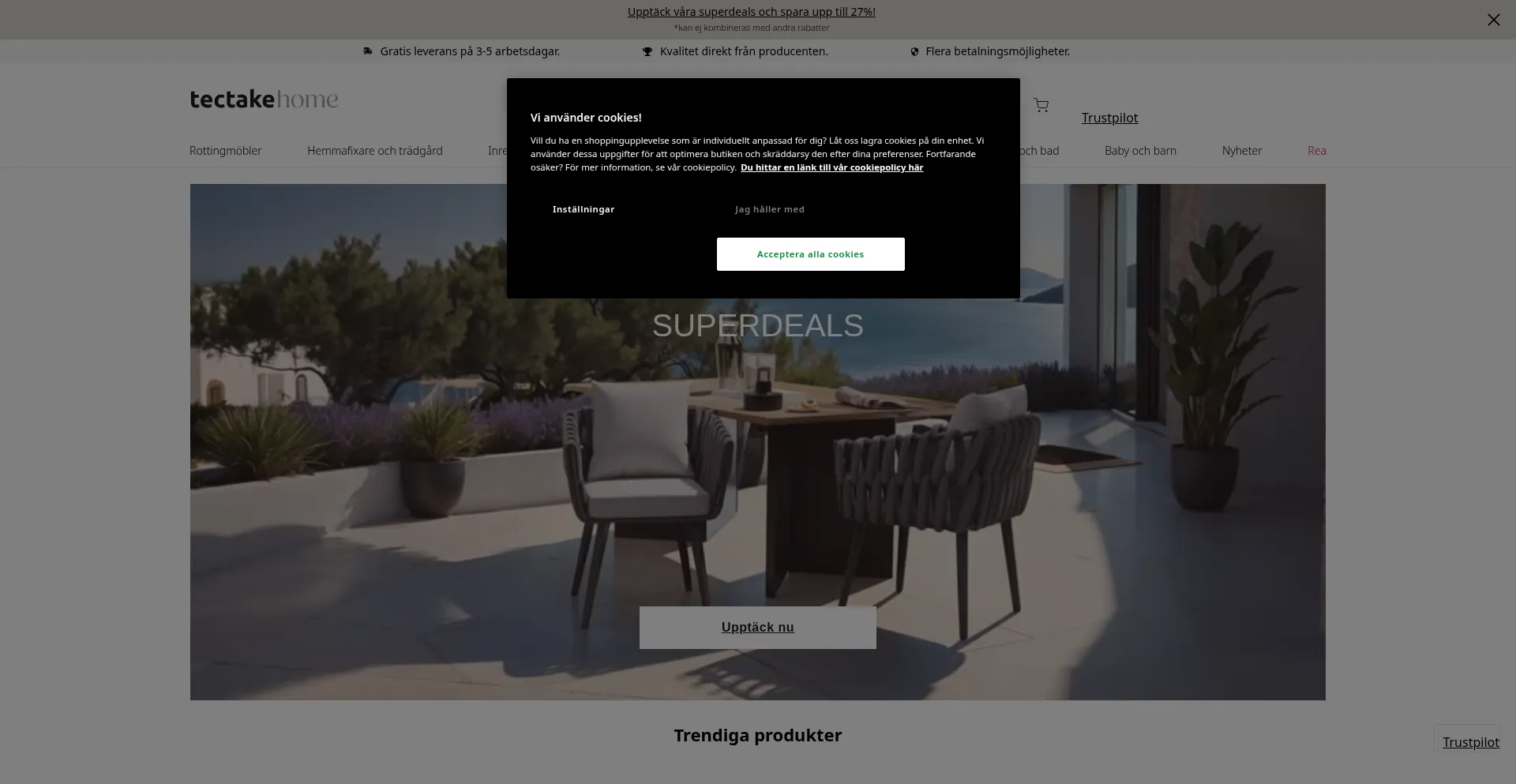 Website screenshot of Tectake.se