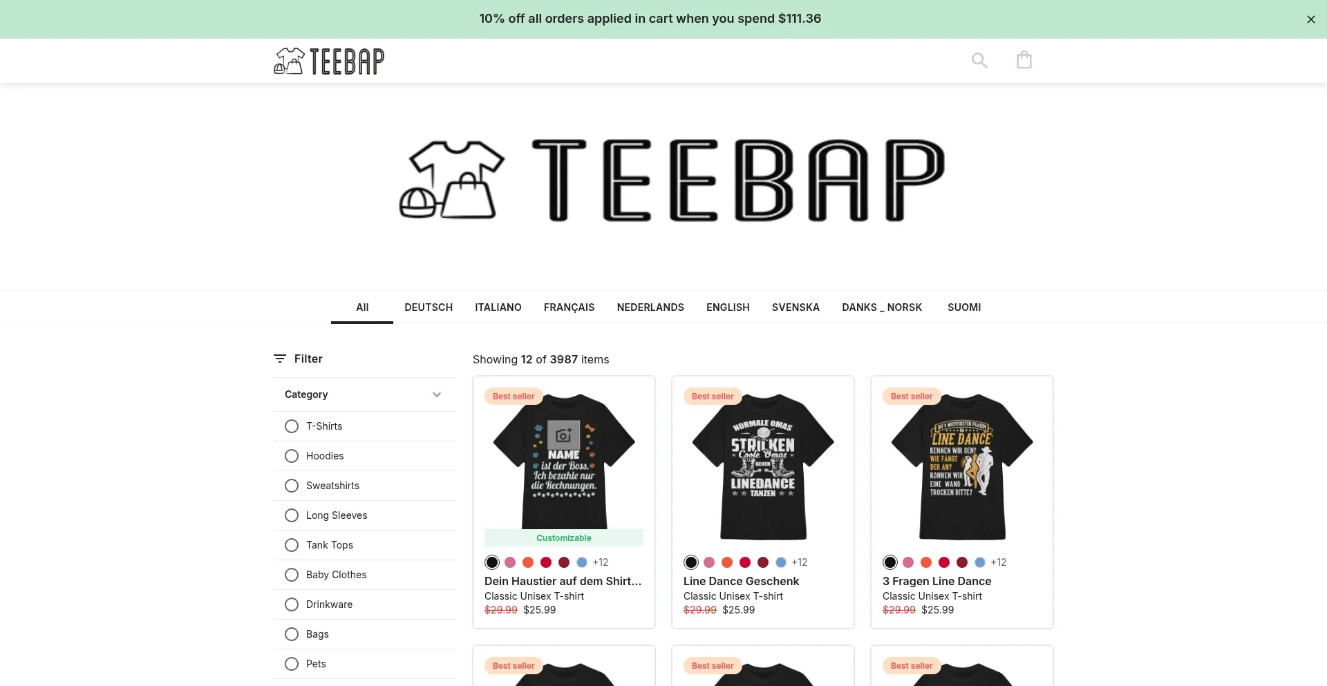 Website screenshot of Teebap.com