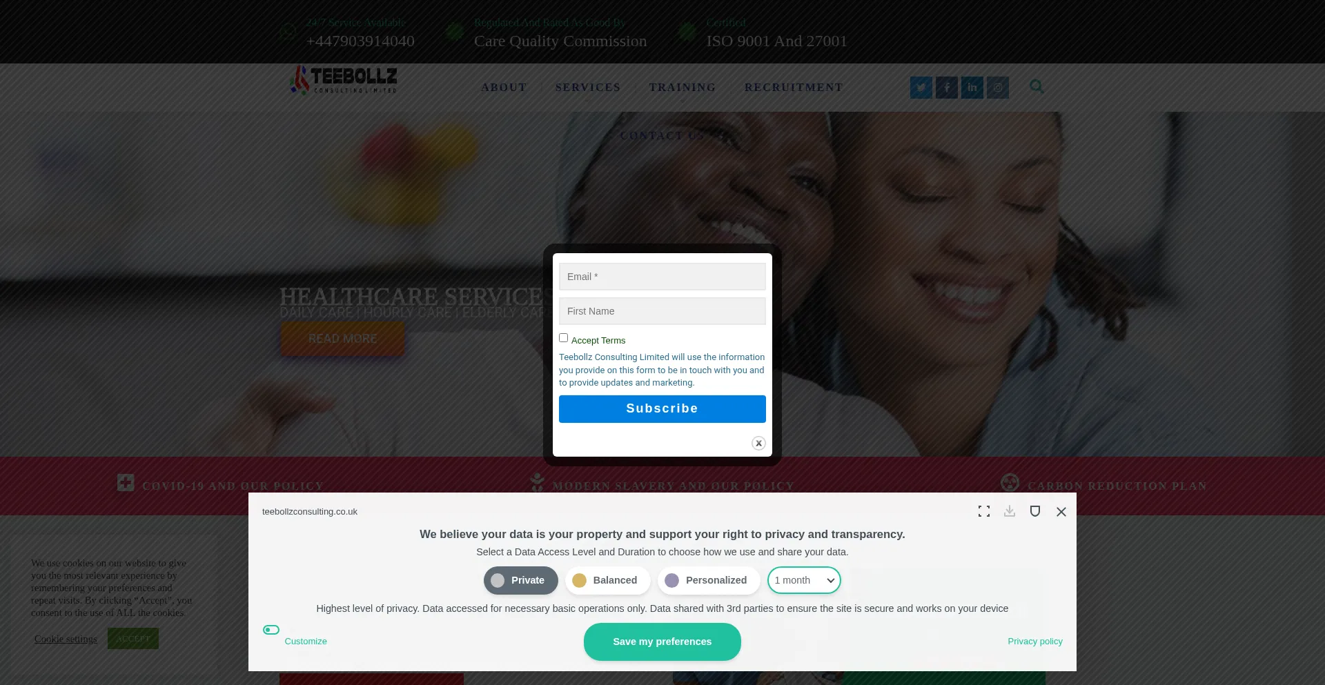Website screenshot of Teebollzconsulting.co.uk