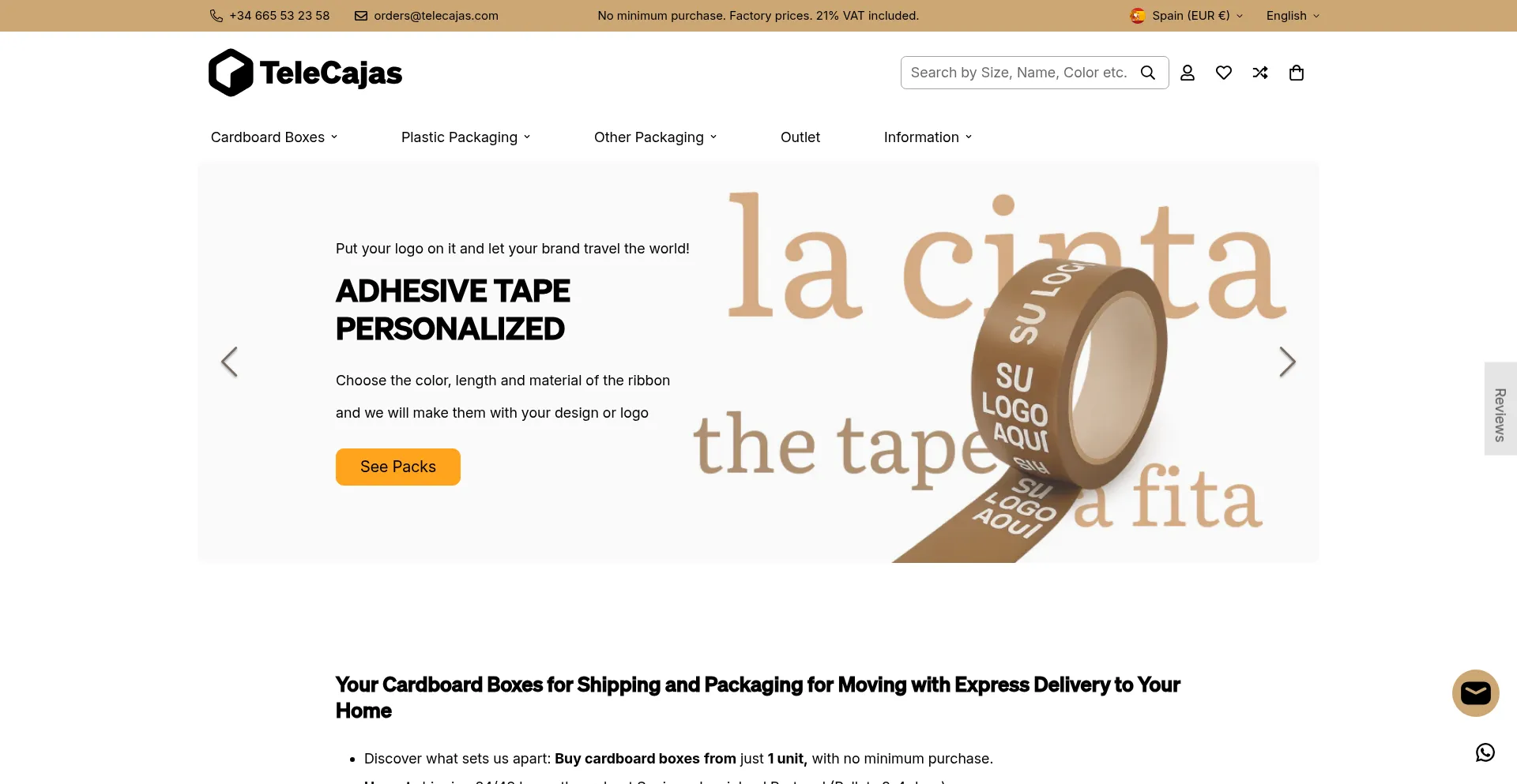 Website screenshot of Telecajas.com