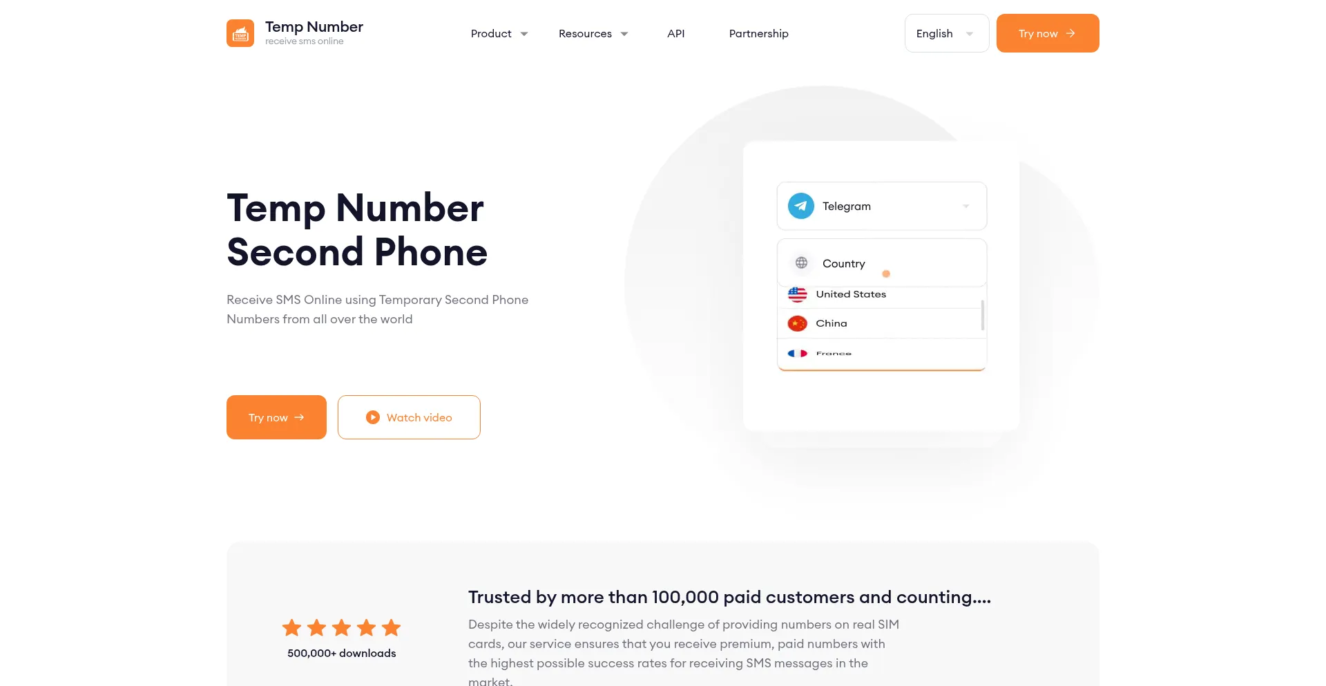 Website screenshot of Temp-number.org