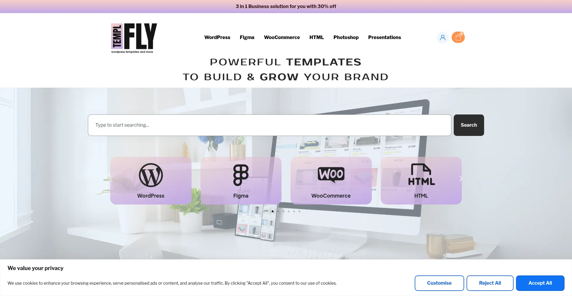Website screenshot of Templfly.com