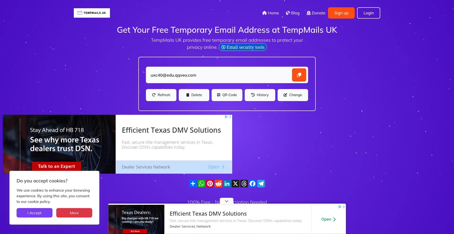 Tempmails.uk Screenshot