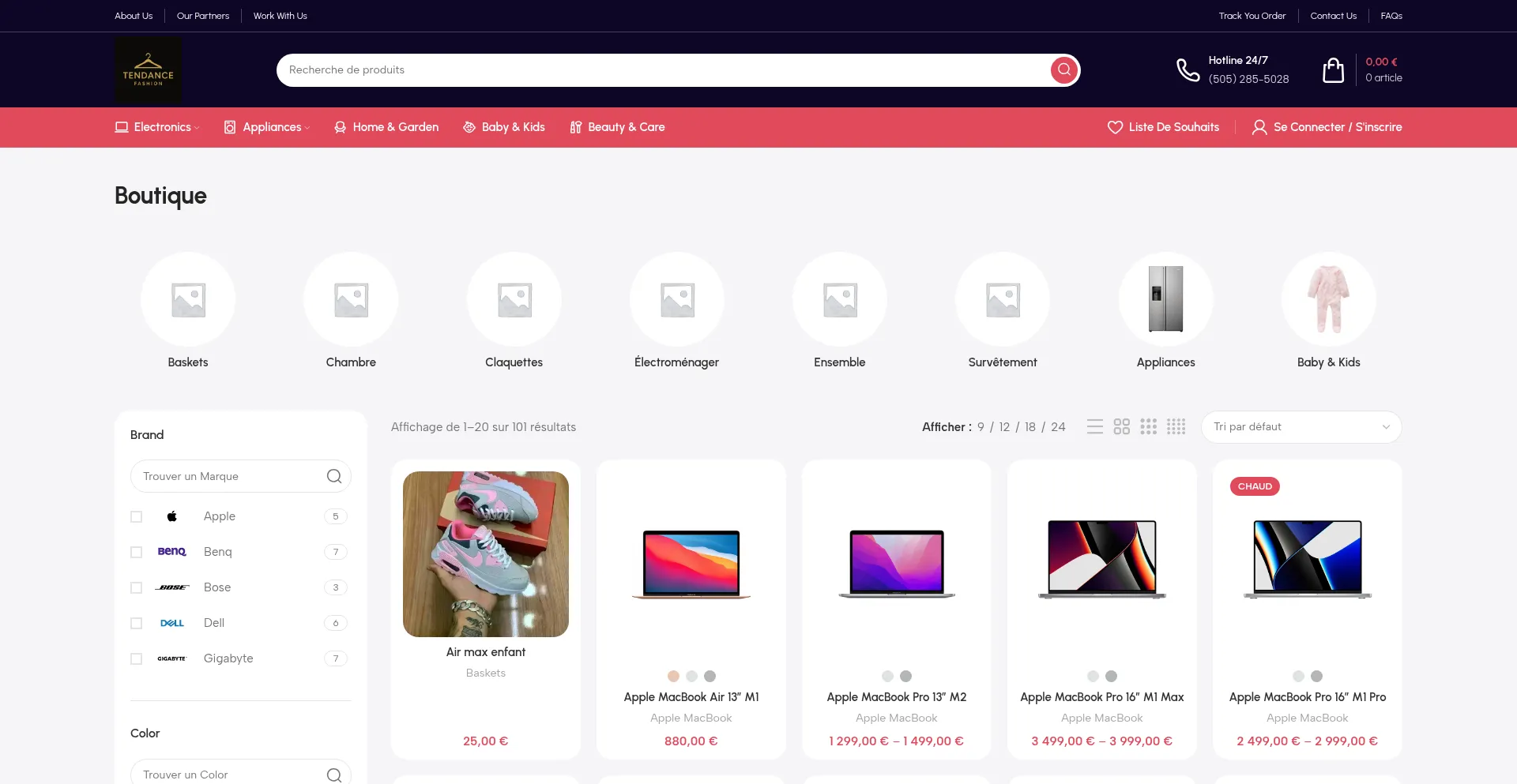 Website screenshot of Tendancefashionshop.fr