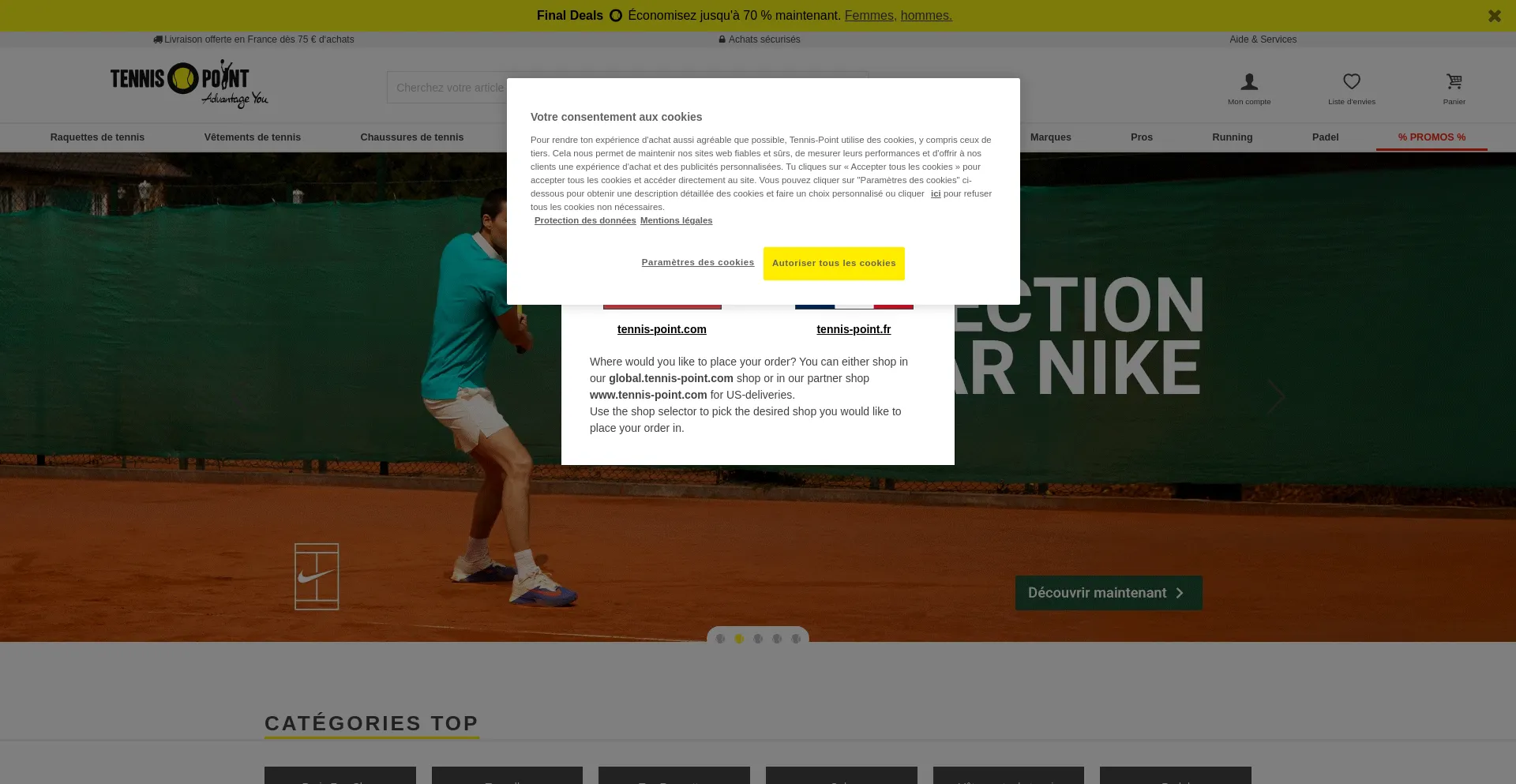 Website screenshot of Tennis-point.fr