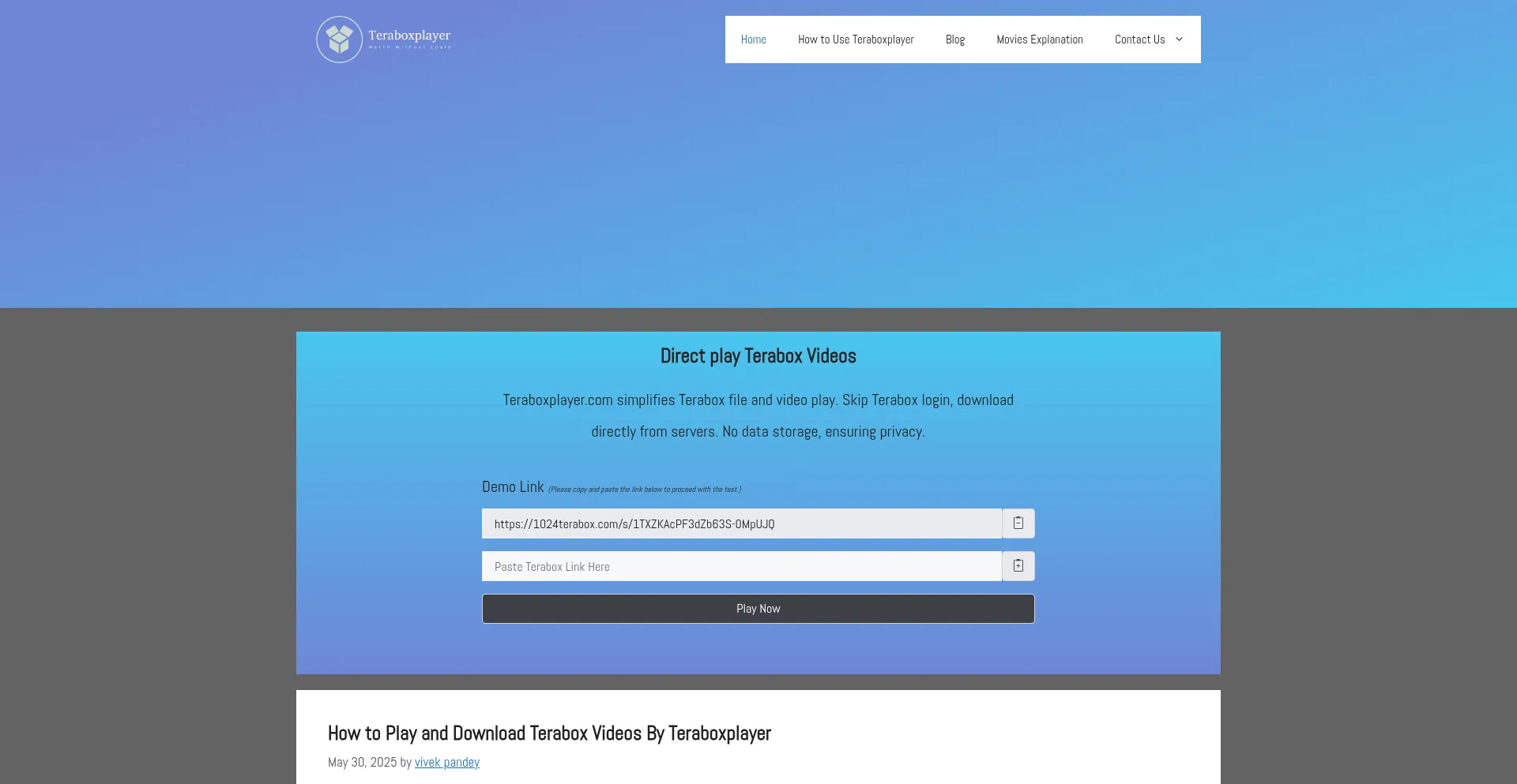 Website screenshot of Teraboxplayer.com