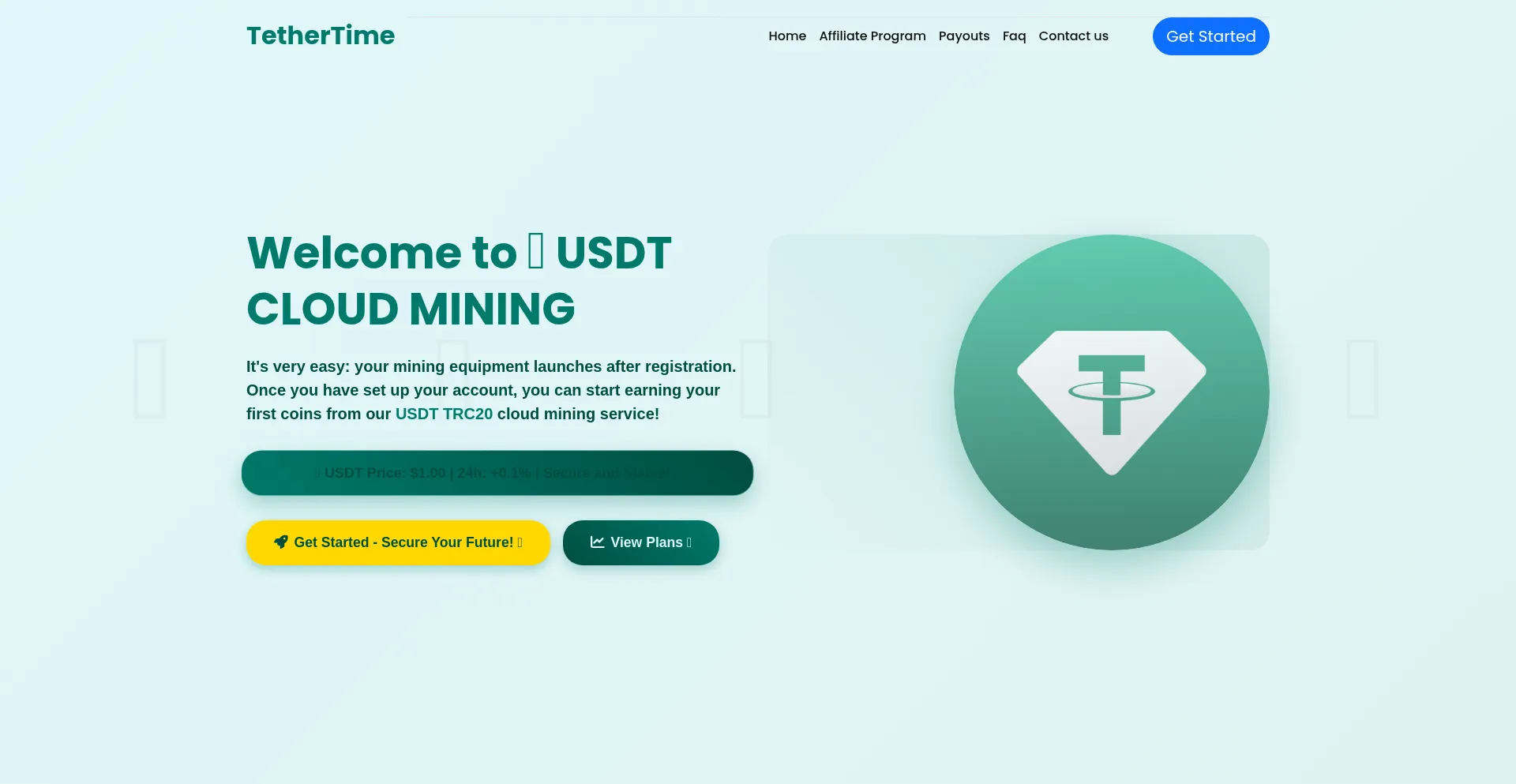 Website screenshot of Tethertime.xyz