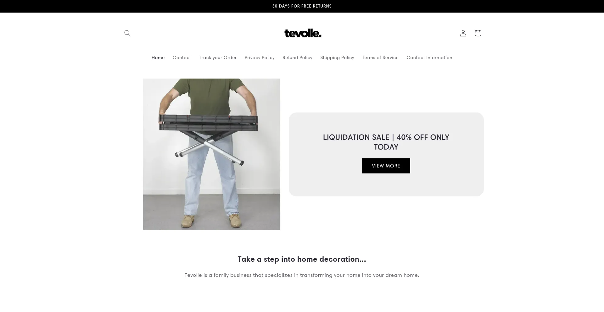 Website screenshot of Tevolle.com